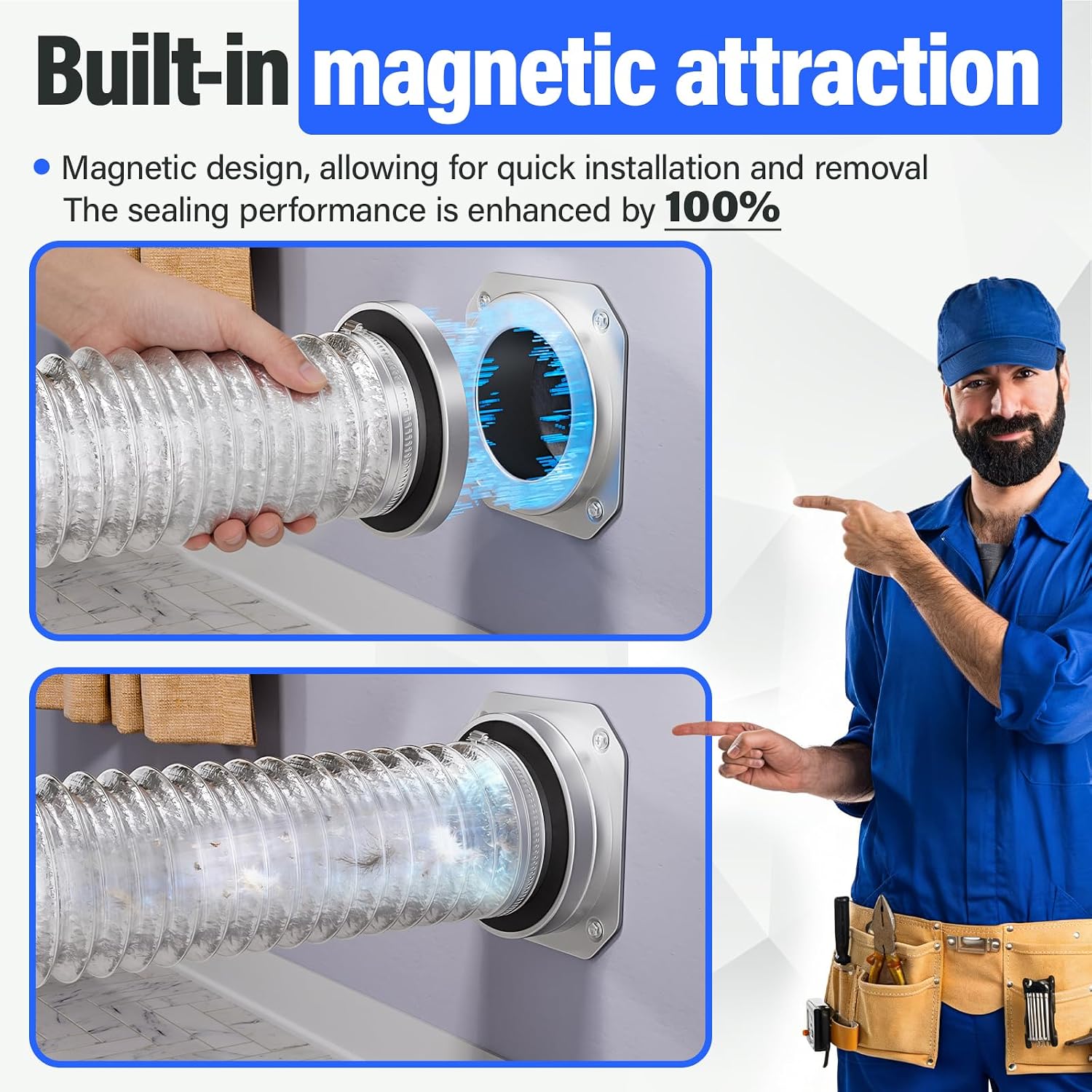 Detalle 1 de Drfilty MV-180 Magnetic Dryer Vent Connector Kit, 4-Inch Hose