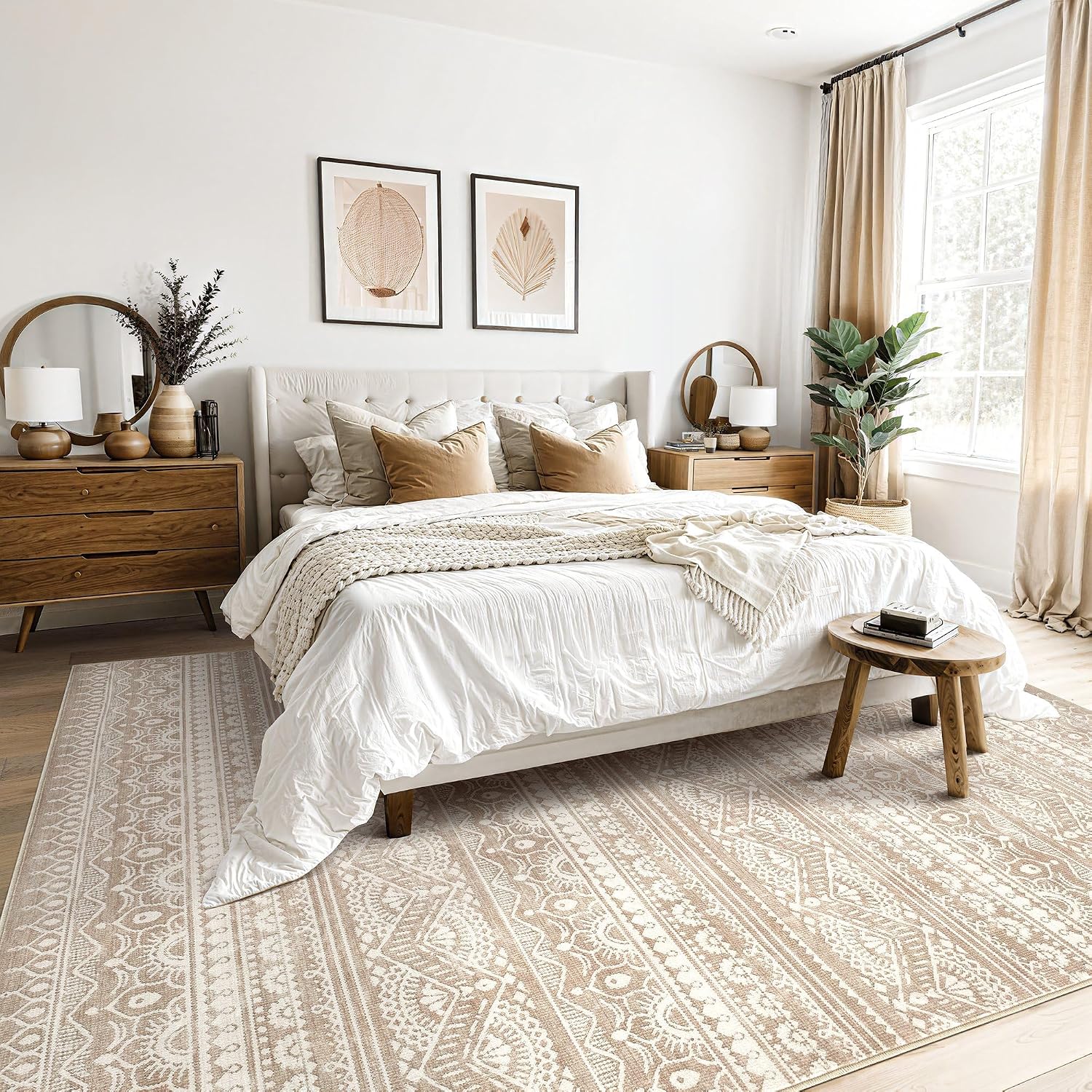 Detalle de Tortania 10x12 Washable Area Rug: Soft, Non-Slip Boho-Style Rug for Living Room & More