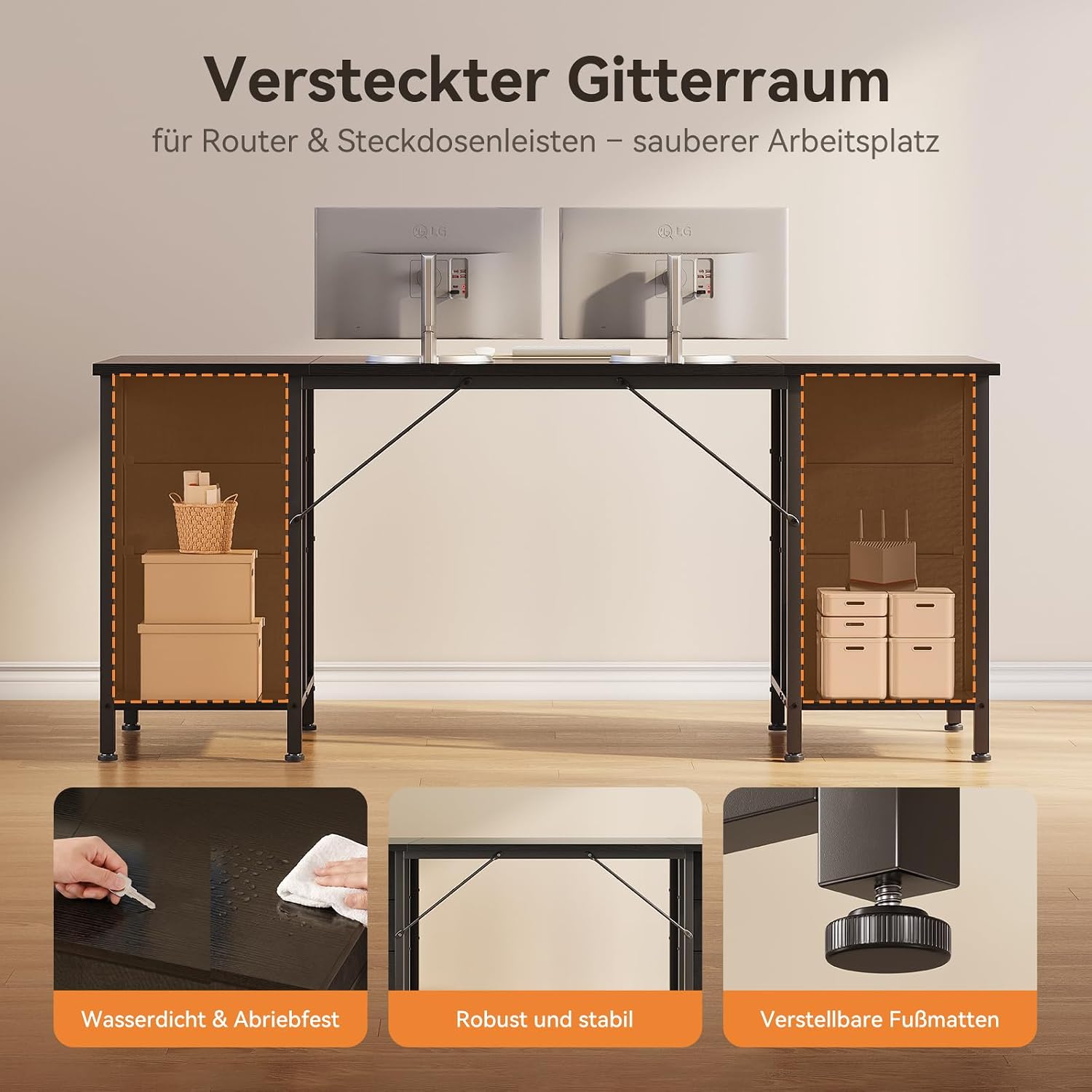 Thumbnail 4 de Coleshome Schreibtisch mit 6 Schubladen, 160x52 cm – Computertisch für Home Office, Schwarz