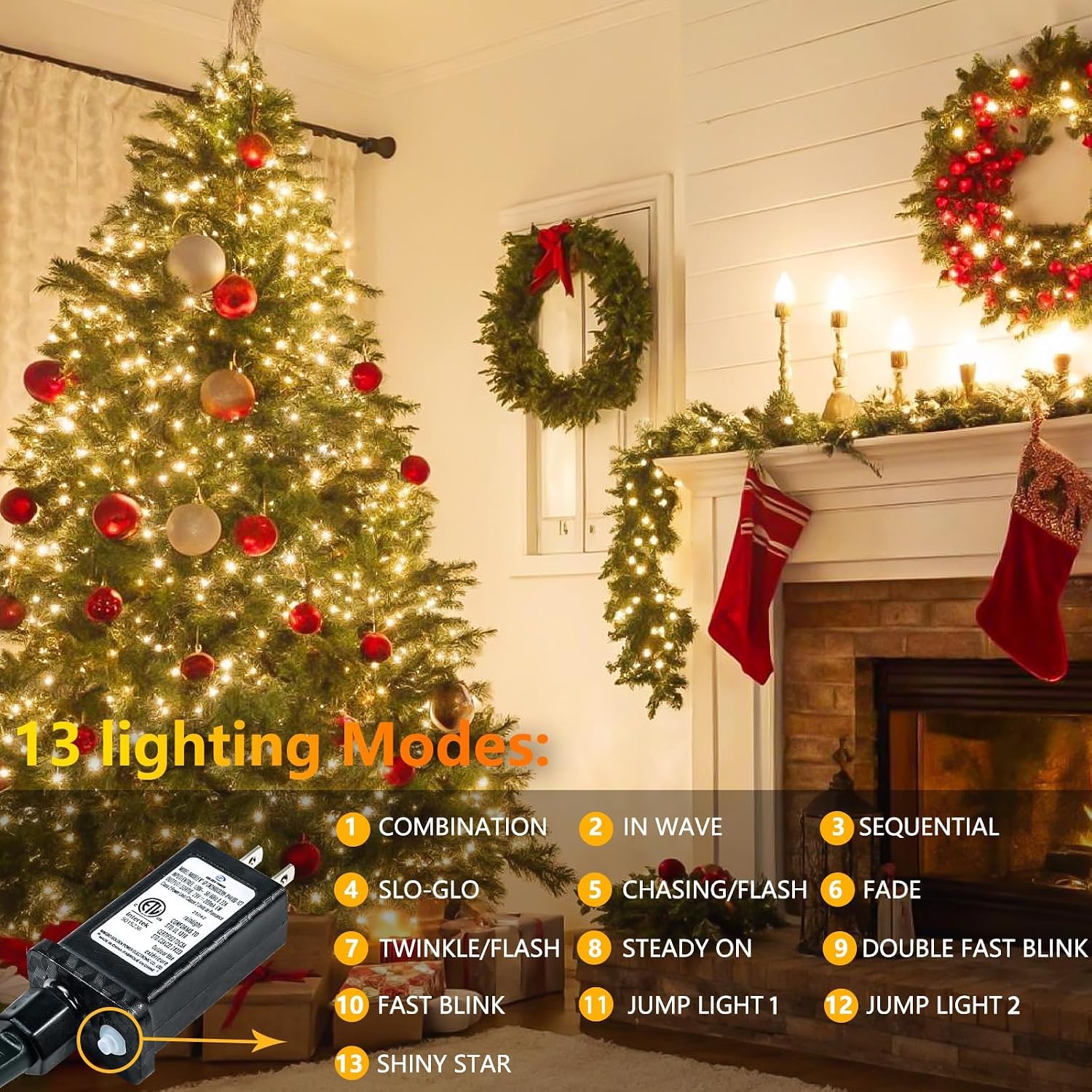 Detalle de SANJICHA 200 LED Connectable String Lights, 66 ft, Warm White, 13 Modes