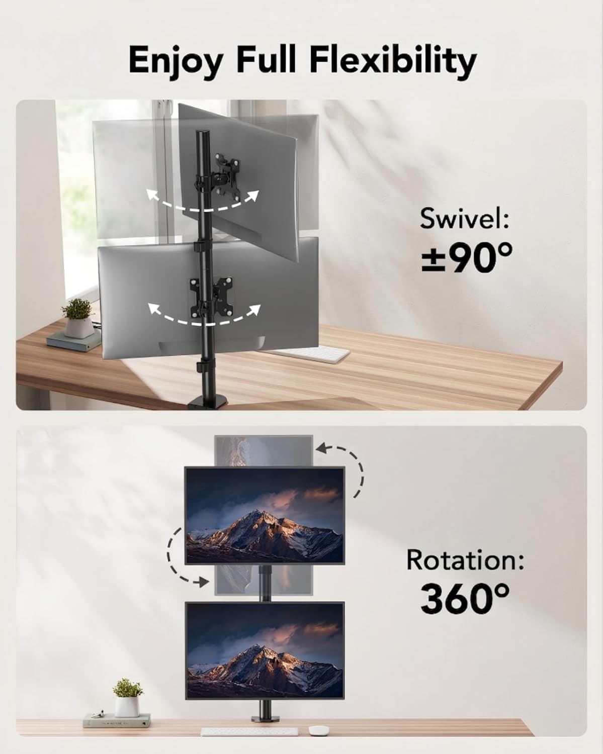 Thumbnail 3 de HUANUO Vertical Dual Monitor Stand | Stacked 2‑Monitor Arm for 17–32 Inch Screens