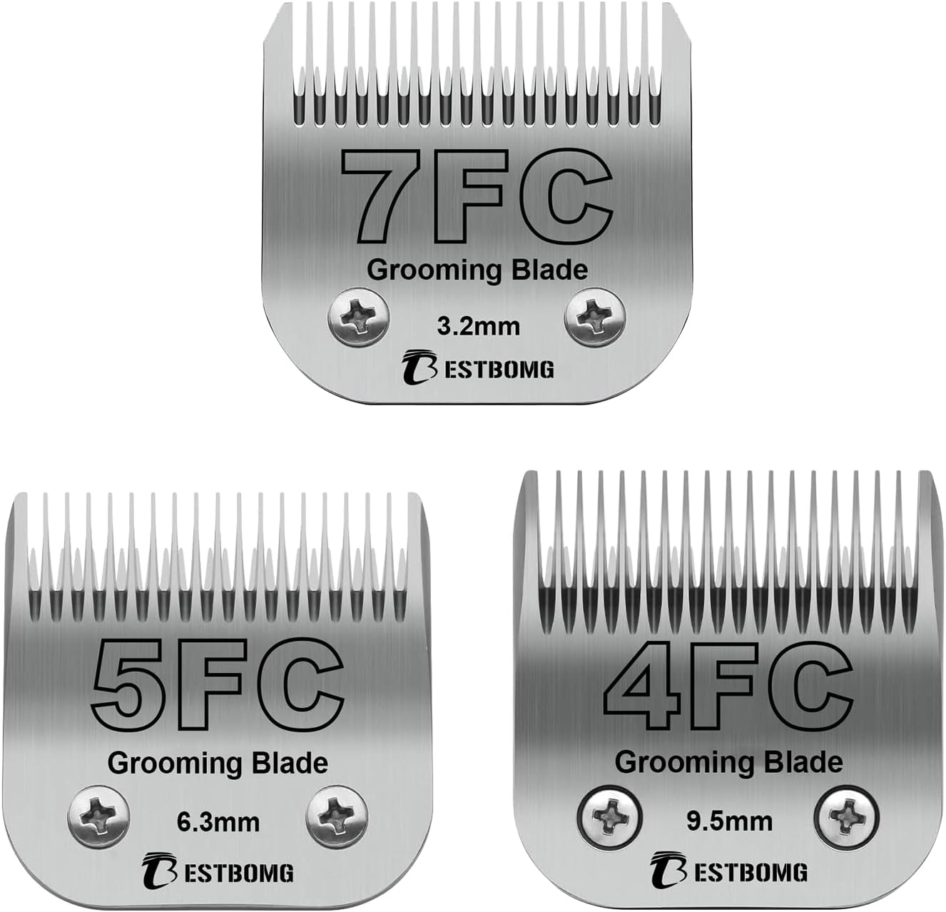 BESTBOMG Replacement Blade Set for Detachable Clippers (7FC/5FC/4FC) – 440C Stainless Steel, 3.2mm/6.3mm/9.5mm Cuts