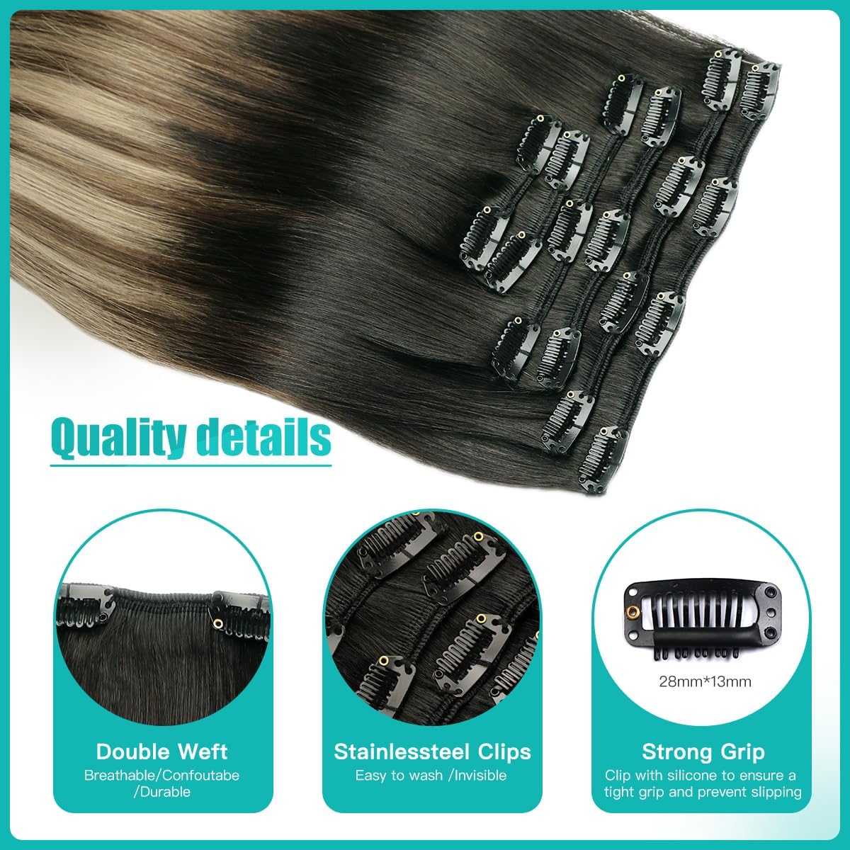 Detalle 2 de SURNEL Extensiones de Clip Pelo Natural Remy 45cm