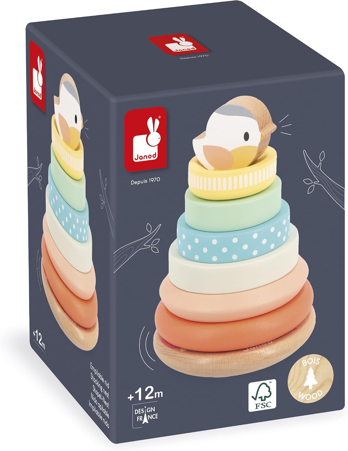 Thumbnail 6 de Janod Empilable Culbuto en Bois Oiseau – 7 pièces à empiler, éducatif et décoratif