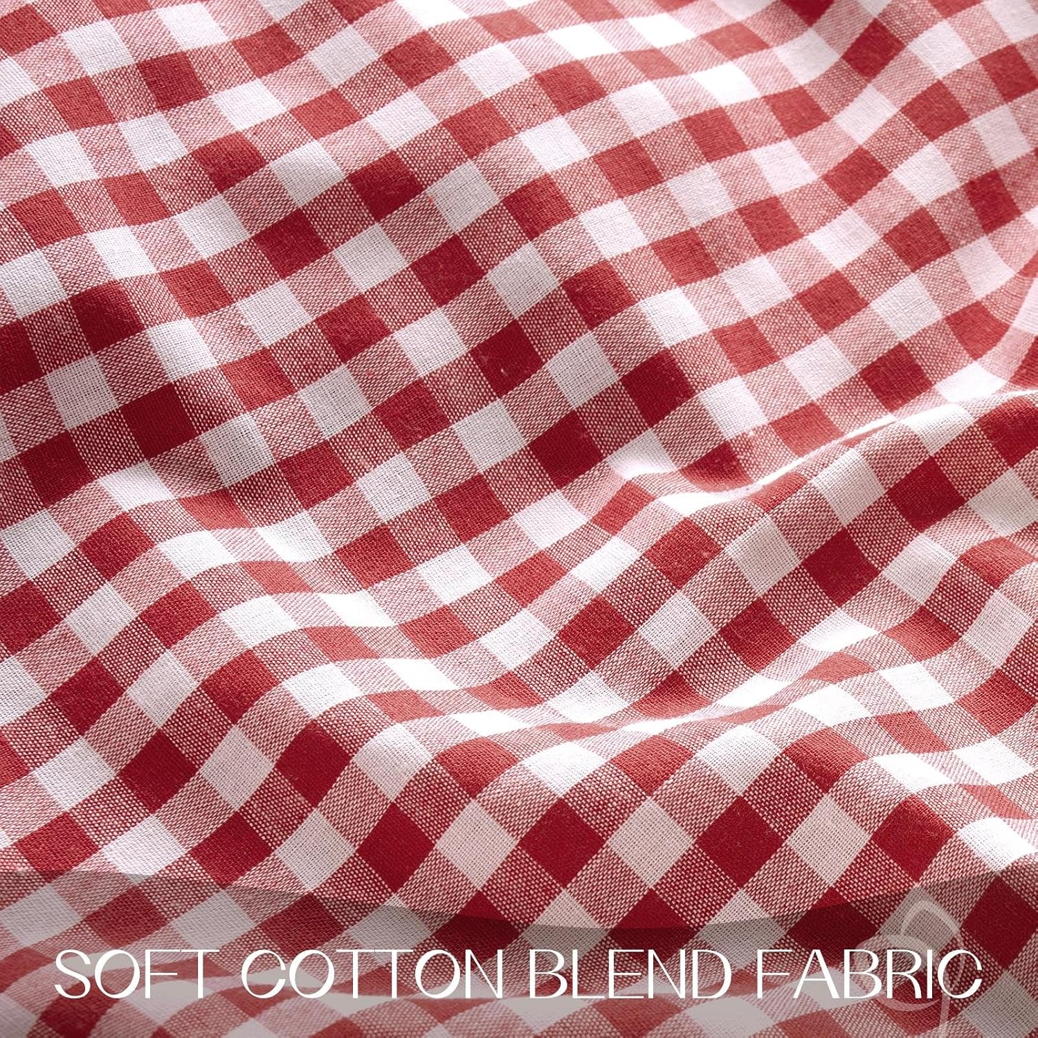 Detalle de Romanstile Gingham Ruffled Tablecloth Rectangle - Waterproof Linen Cotton Checkered Table Cloth, 60 x 84 Inches, Red