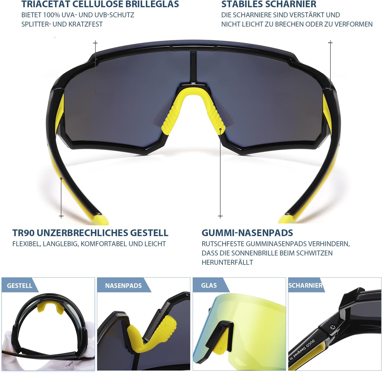 Detalle de DUCO DC0068 : lunettes de soleil de sport polarisées UV400 (homme & femme) monture TR90 légère