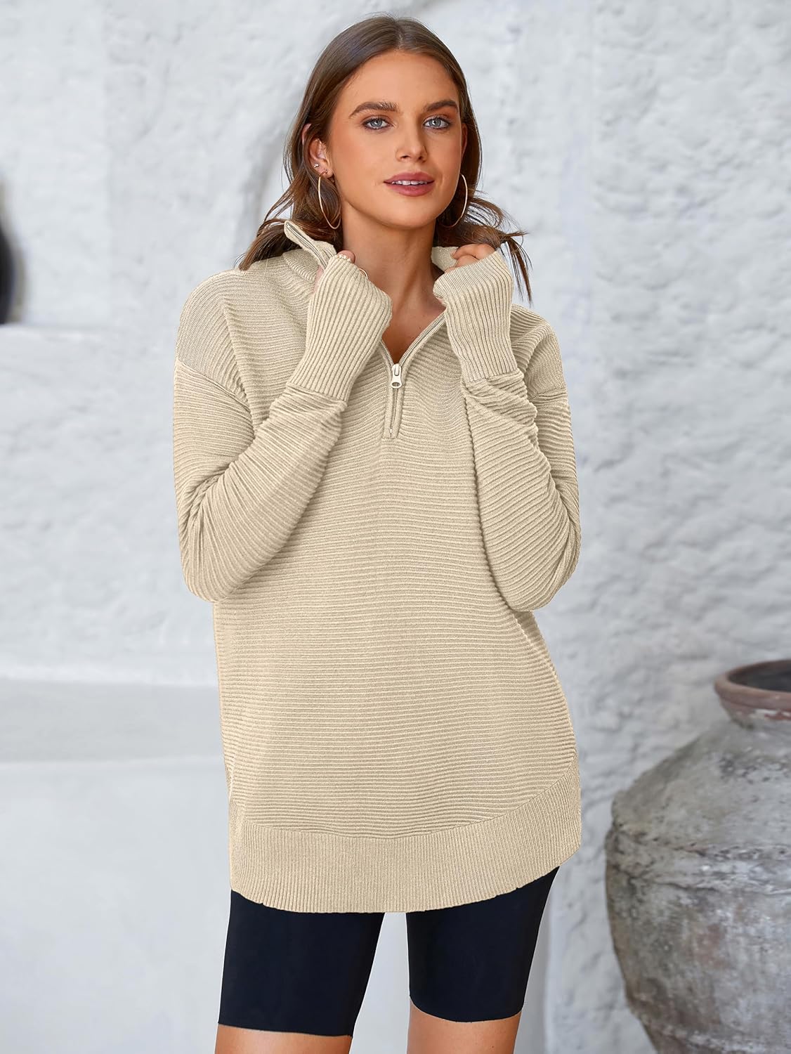 Detalle de PRETTYGARDEN Women's Long Sleeve Quarter Zip Pullover Sweater: Cozy, Versatile, and Layer-Ready