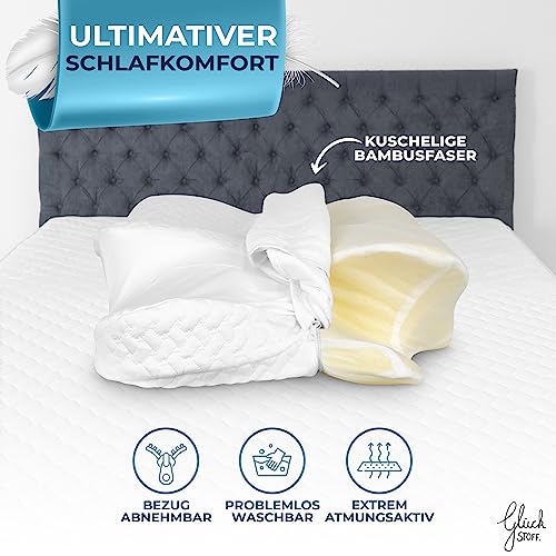 Detalle 2 de Glückstoff Ergo Kissenbezug für ergonomisches Kissen – Bambusfaser & Spandex, Weiß
