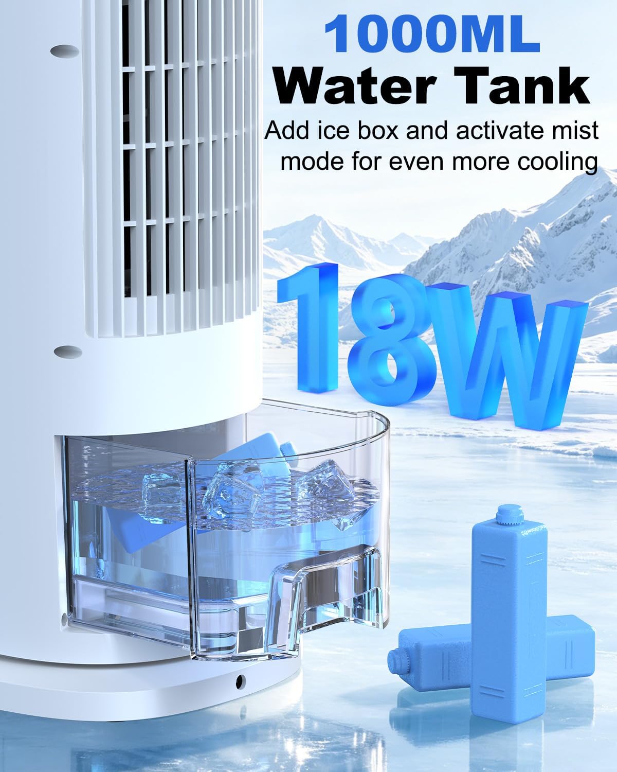 Detalle de Portable 4-in-1 Air Cooler with Tower Fan Design and Remote Control