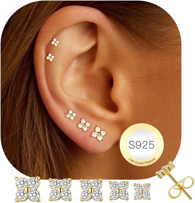 Thumbnail 6 de AVOTTO 5 Pairs Stud Earrings for Women – Hypoallergenic S925 Silver Set