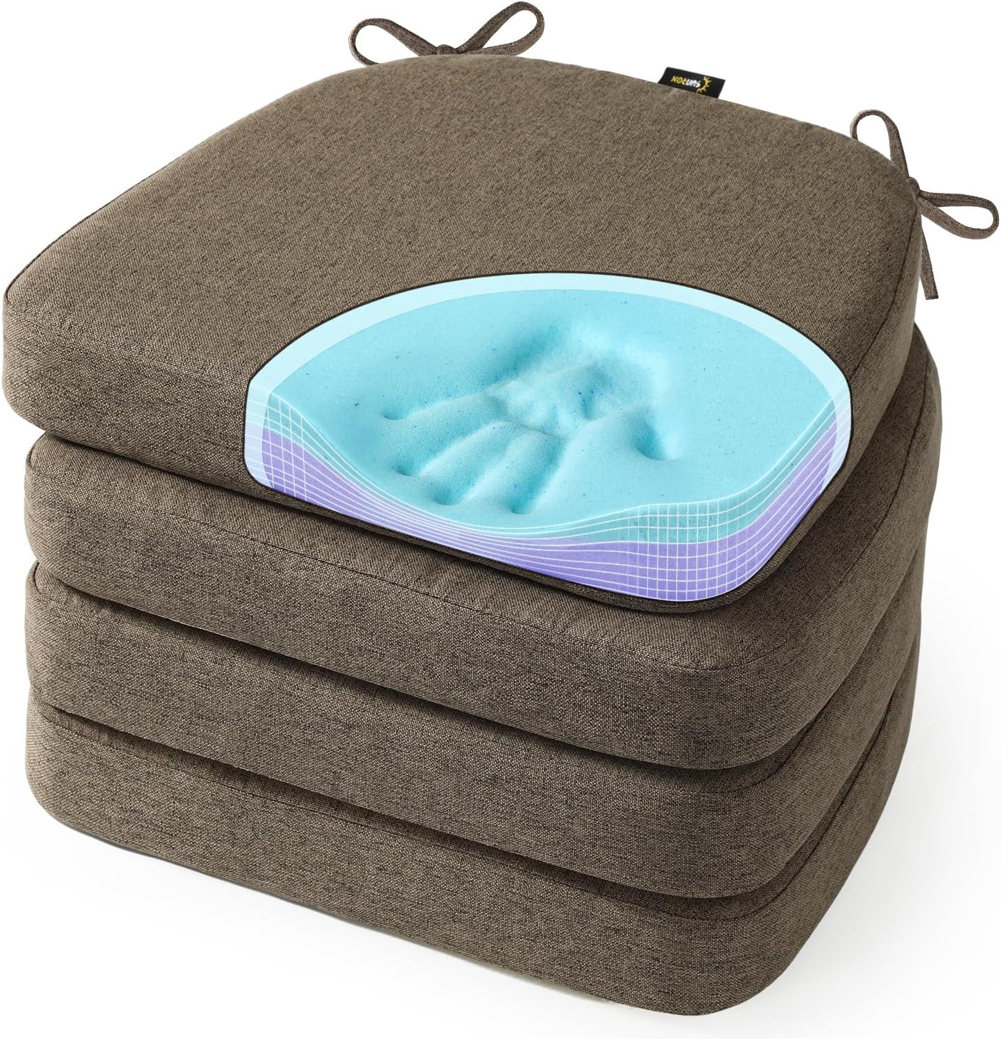 Detalle de SUNROX Cooling Gel Memory Foam Chair Cushions (Set of 4) — 2.6" Thick, U-Shaped, Non-Slip with Ties