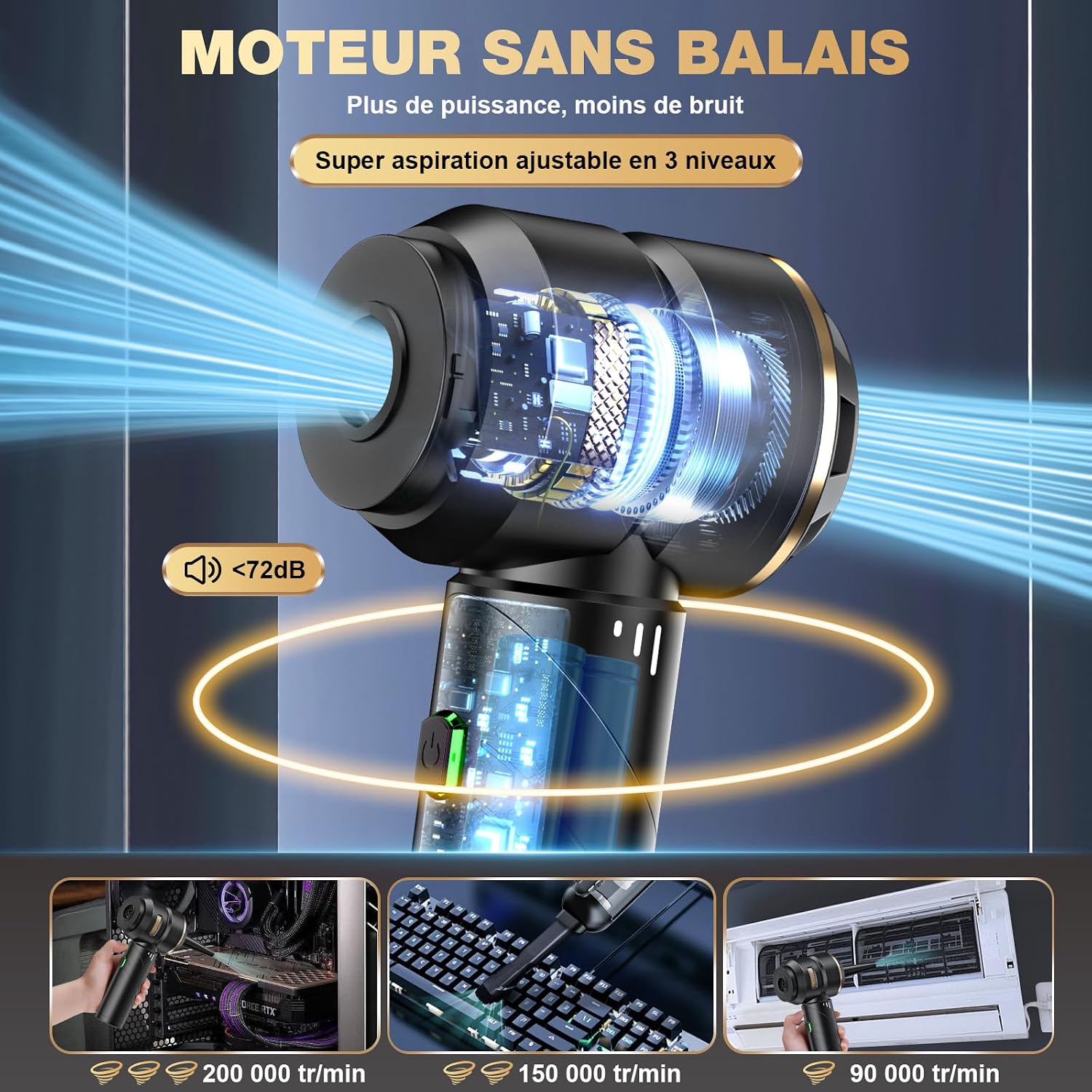Thumbnail 4 de Feolaviy Aspirateur à main sans fil 4 en 1 puissant