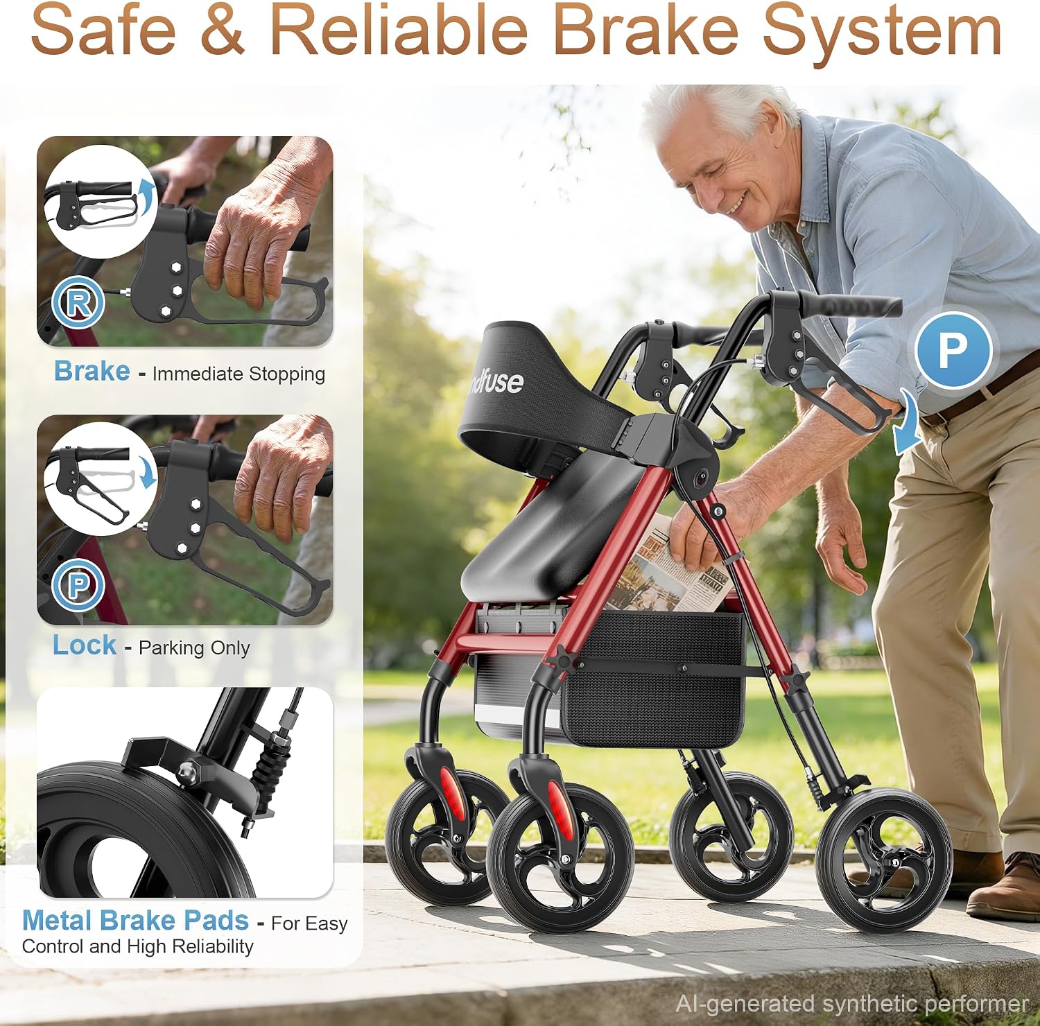 Detalle 2 de SOUNDFUSE UR2 Rollator Walker with Padded Seat and 8-Inch Wheels