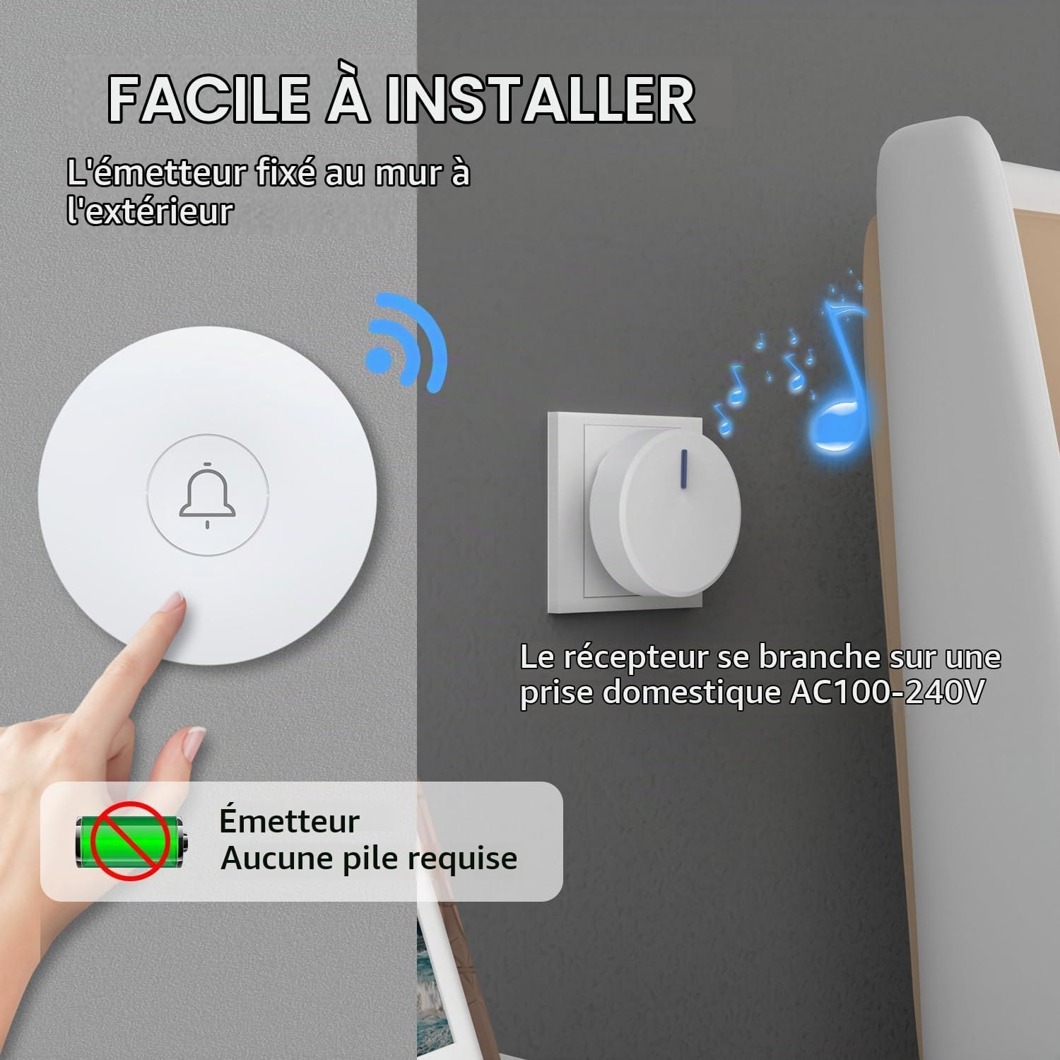 Detalle de Cerhot 003 doorbell draadloze deurbel, batterijloos met EU-stekker en 433 MHz