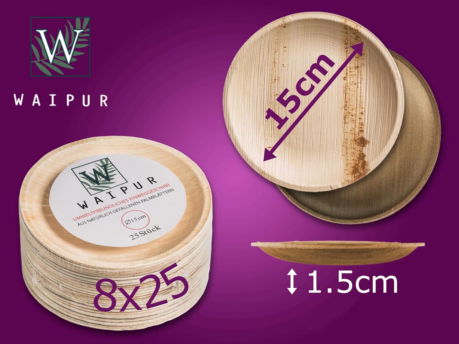 Thumbnail 6 de Waipur 10128 wegwerpborden van palmblad, rond Ø 15 cm, 200 stuks