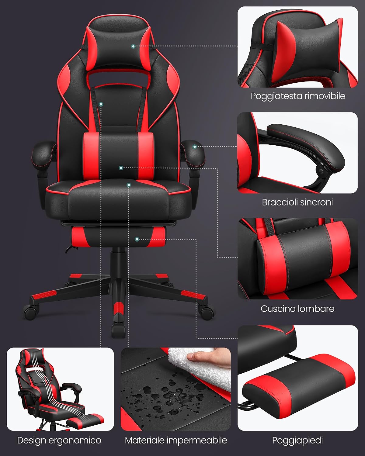 Detalle 2 de SONGMICS OBG73BRV1 Sedia Racing 150 kg