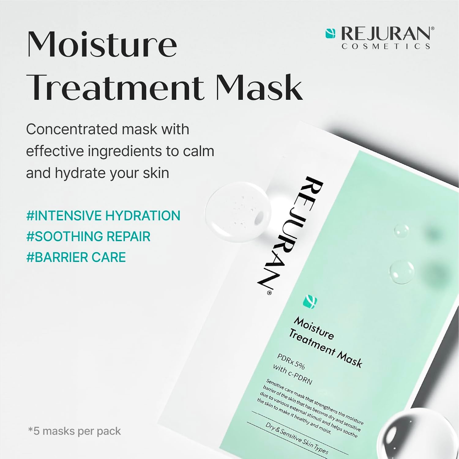 Detalle 2 de REJURAN Moisture Treatment Mask, 5-Count Hydrating Sheet Masks with PDRx