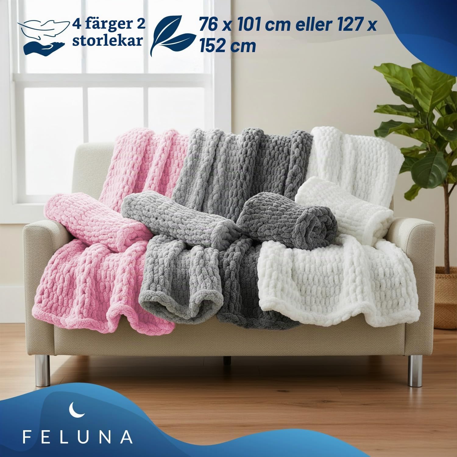 Thumbnail 5 de Feluna 47136520489 grovstickad filt i chenillepolyester, 127 × 152 cm