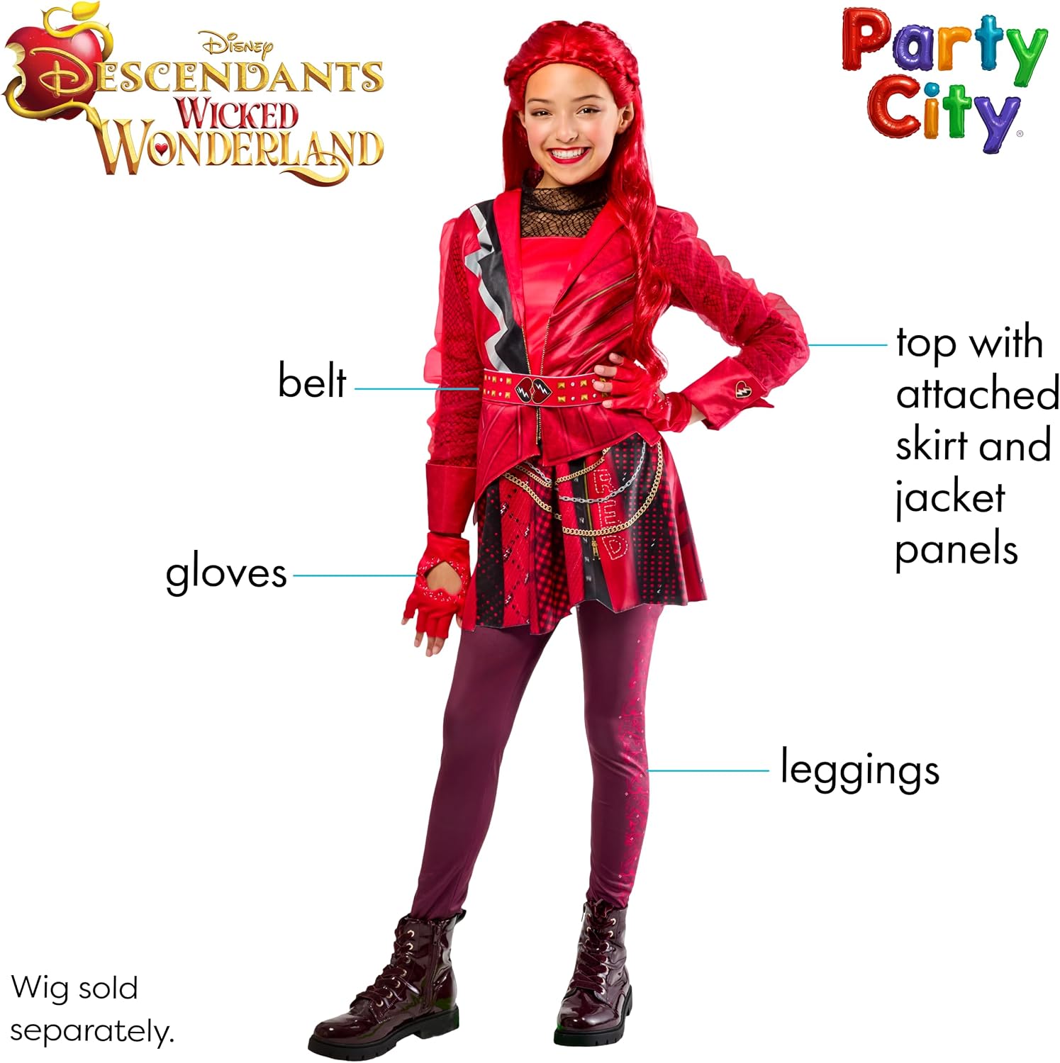 Detalle 2 de Party City Disney Descendants Wicked Wonderland Red Costume Dress for Kids