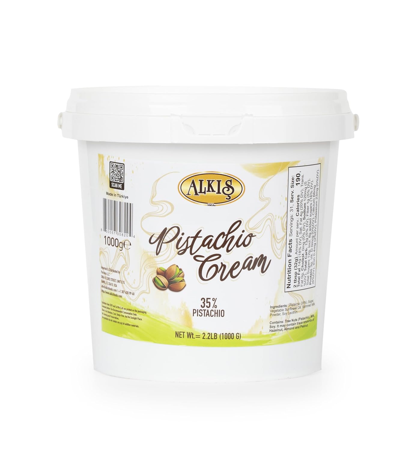 Detalle de Alkis Pistachio Cream, 2.2 lb (1 kg), 35% Pistachio for Dubai Chocolate