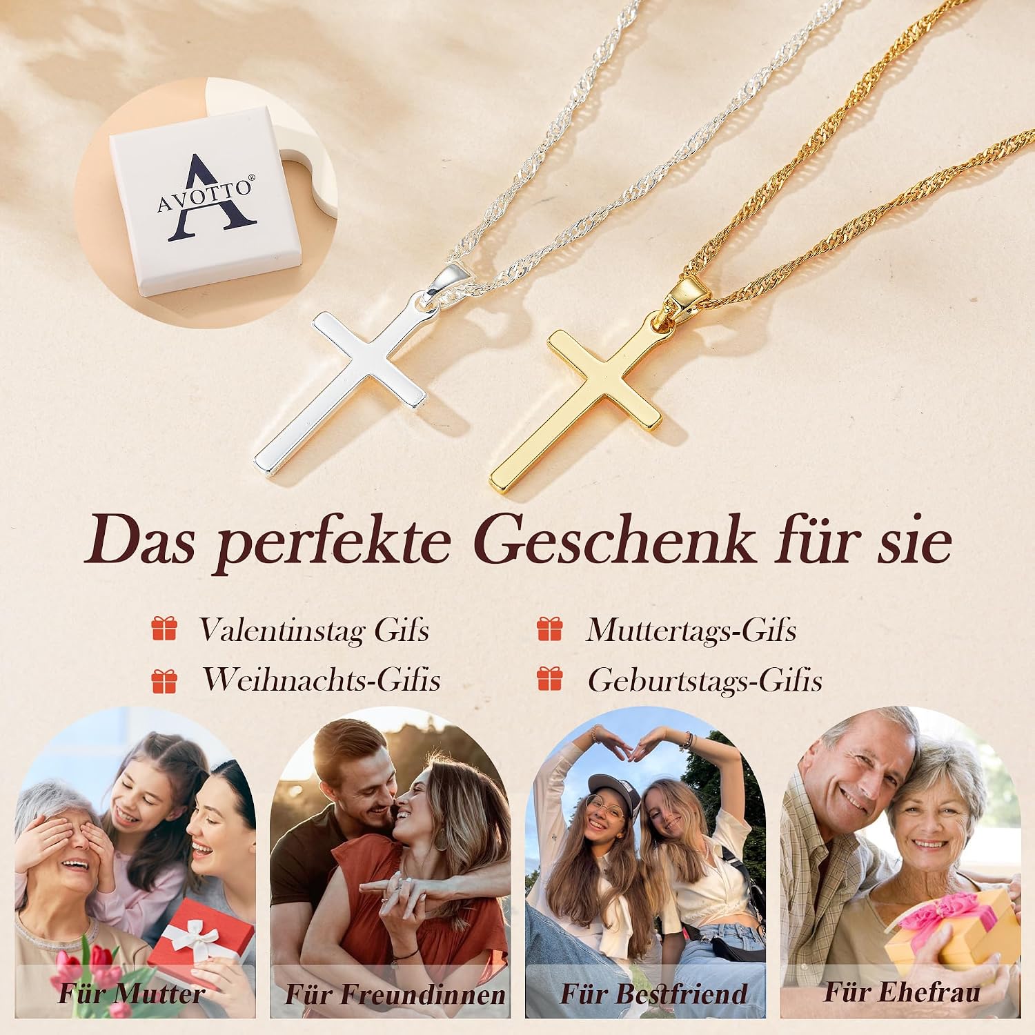 Thumbnail 2 de Collier croix femme en argent Avotto, chaîne réglable pour un port quotidien