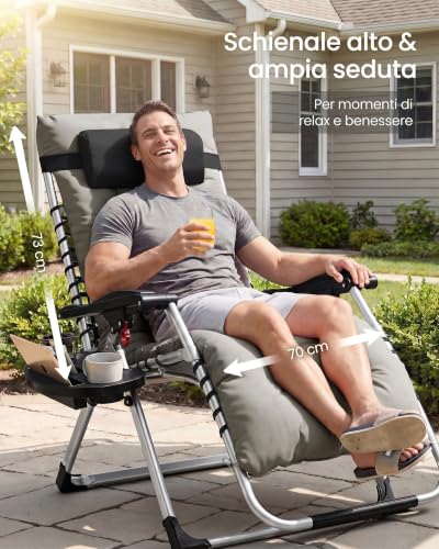 Detalle de SONGMICS Sdraio da giardino GLB040GZ04 — sedia a gravità zero reclinabile, 89 x 87 x 110 cm, grigio sandy
