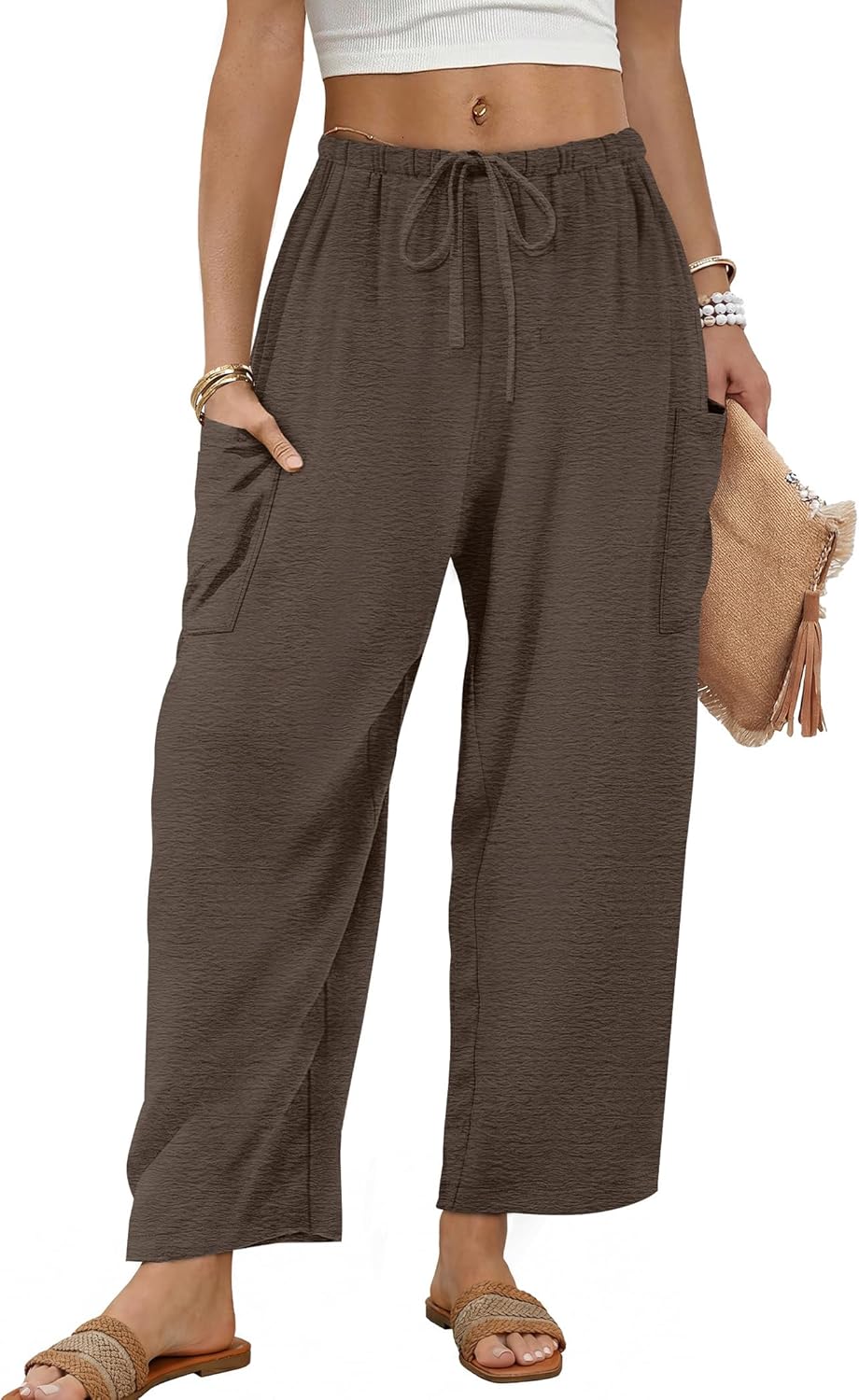 Thumbnail 5 de Sampeel Wide Leg Pants for Women – Barrel Palazzo Elastic Waist with Pockets