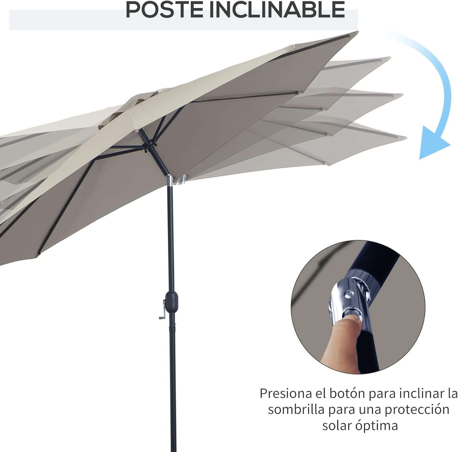 Thumbnail 2 de Outsunny Sombrilla de Jardín con Manivela y Mecanismo ☂