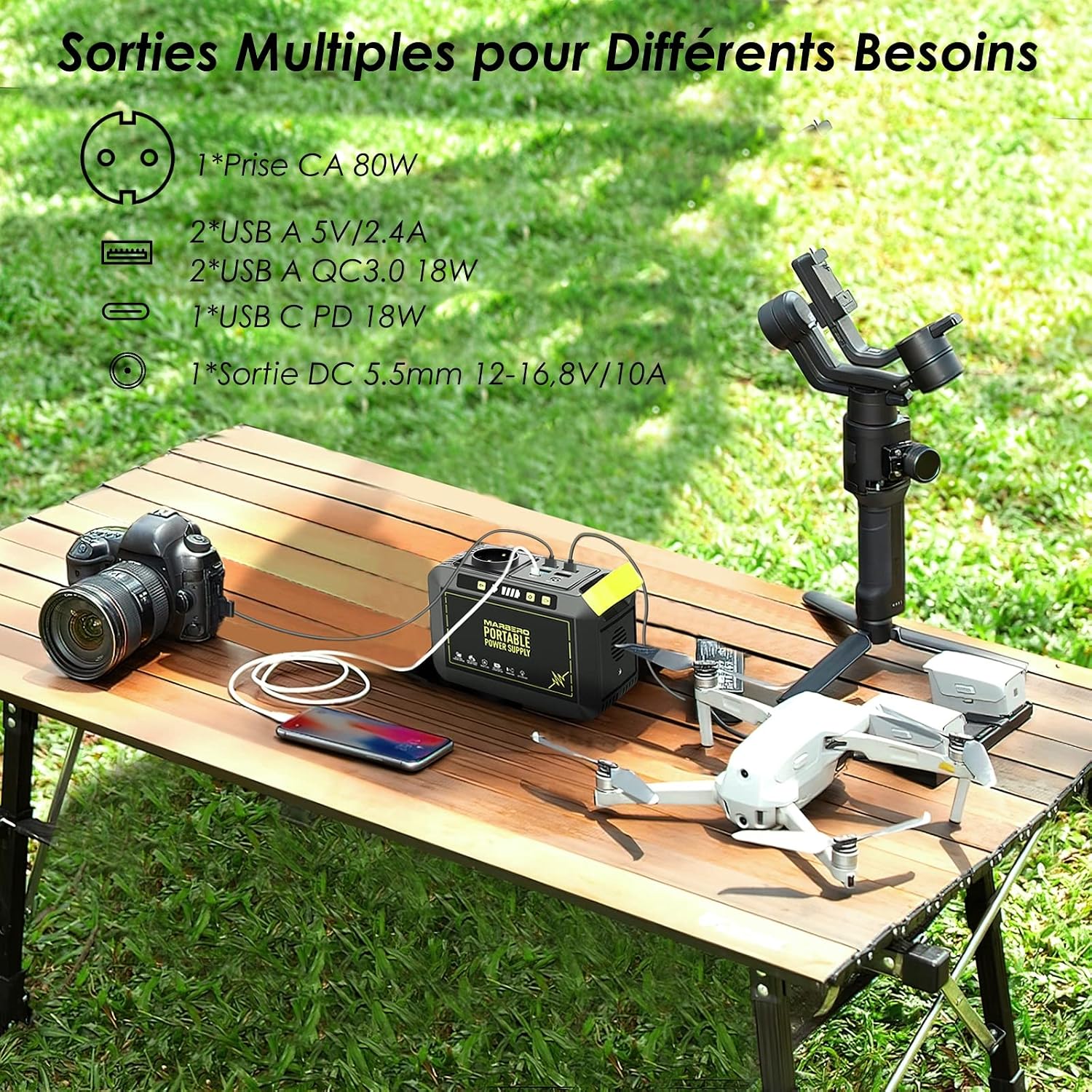 Detalle 2 de MARBERO Station électrique portable 88,8Wh — générateur 80W ⚡
