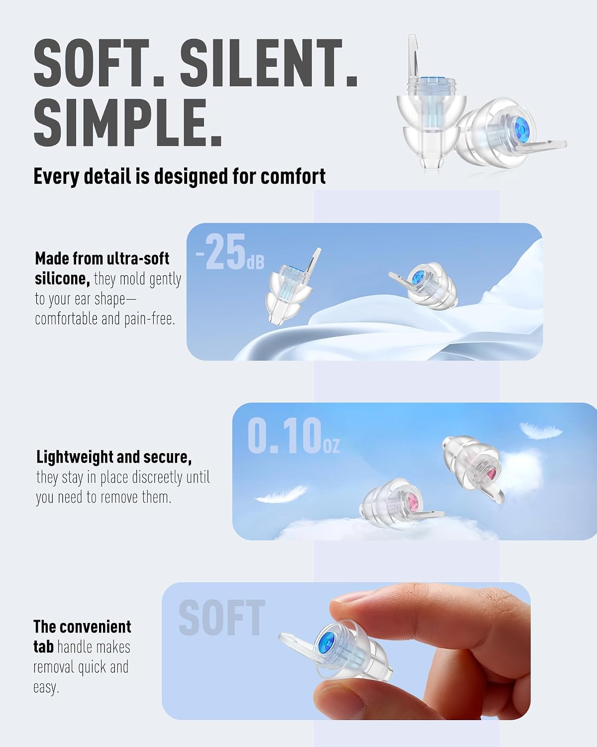 Detalle de Naiicute Ear Plugs for Flying (2 Pairs) – Air Pressure Regulating & Noise-Reducing Silicone Earplugs, Size M