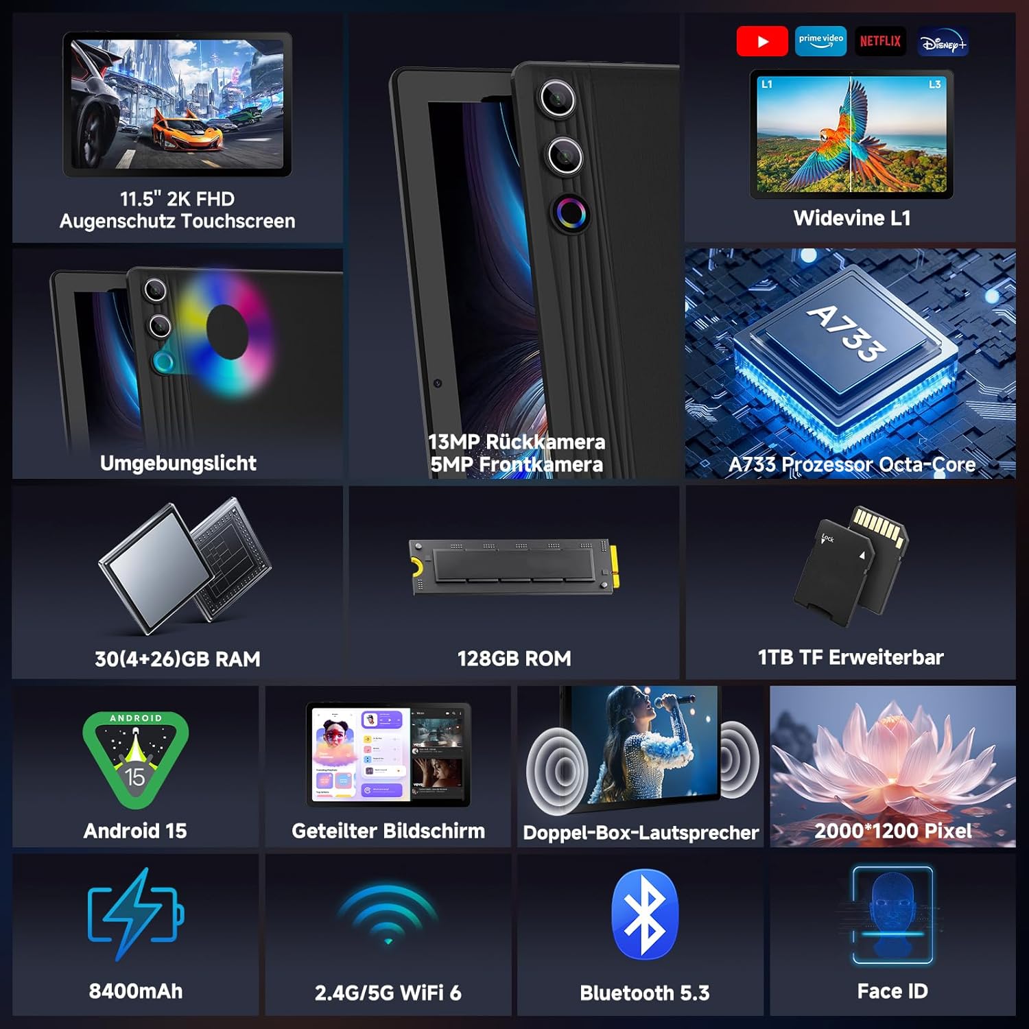 Thumbnail 2 de Ainmel Tablet 11,5 Zoll Android 15 30GB RAM