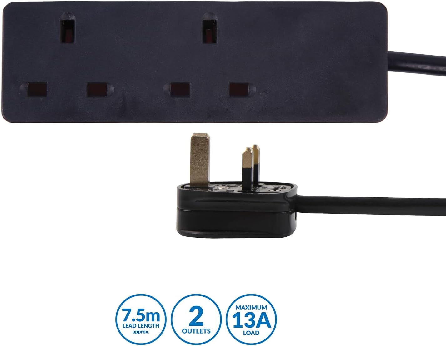 Detalle 2 de PRO ELEC PELB1992 2‑Gang Mains Extension Lead – 7.5m, Black