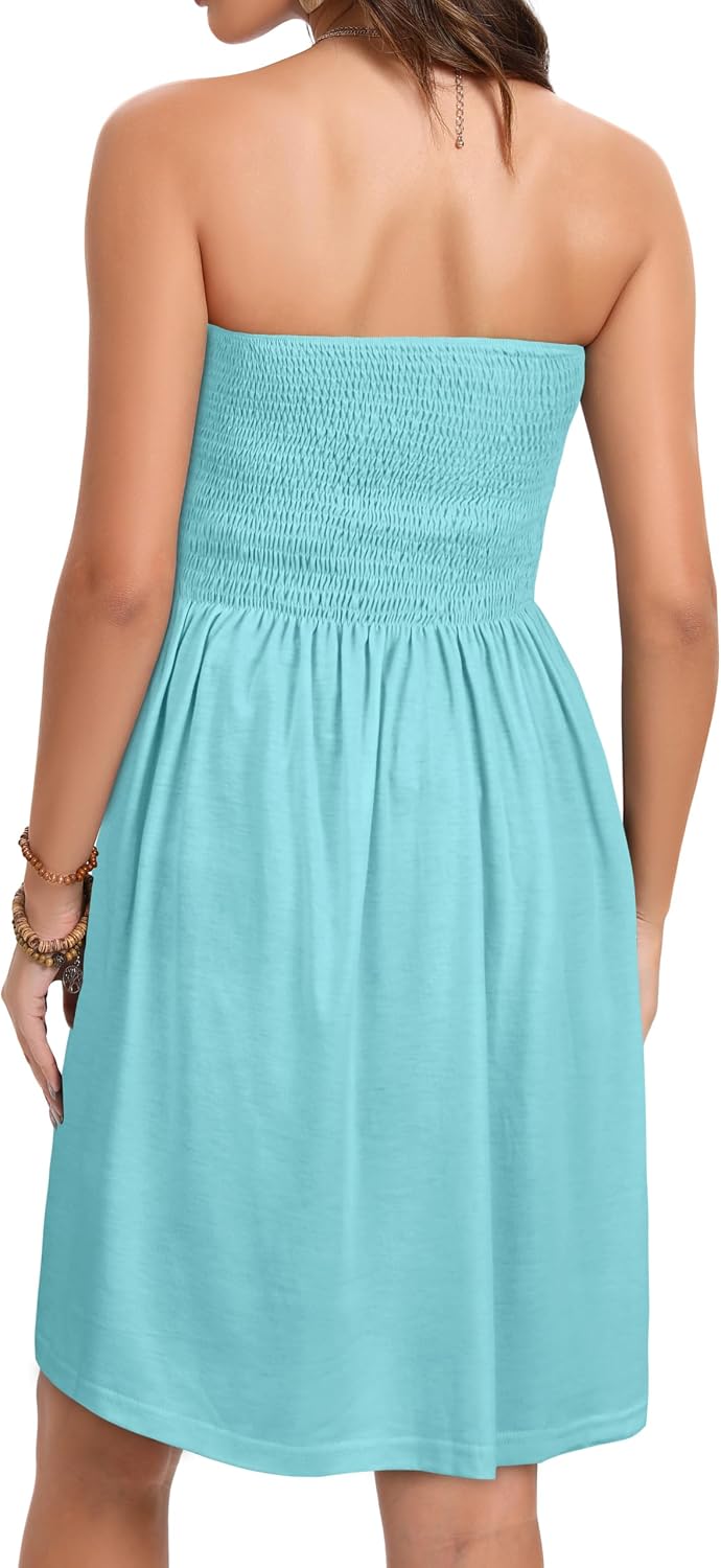Detalle de elescat Summer Dresses for Women 2026 Strapless Casual Beach Cover Ups Tube Top Sundress