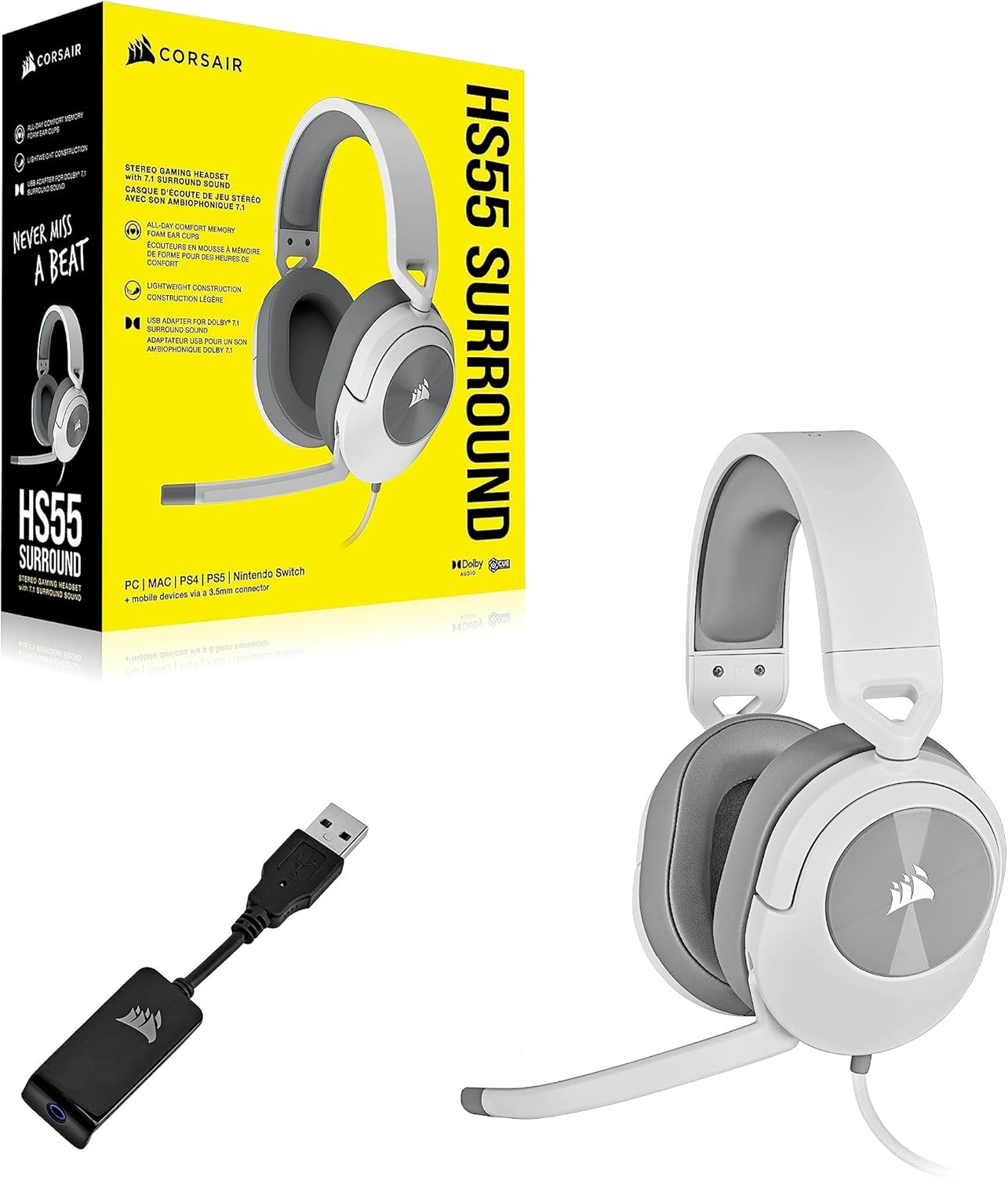 Thumbnail 6 de Corsair HS55 Surround – Kabelgebundenes Multiplattform-Gaming-Headset (Dolby 7.1, iCUE-kompatibel, Weiß)