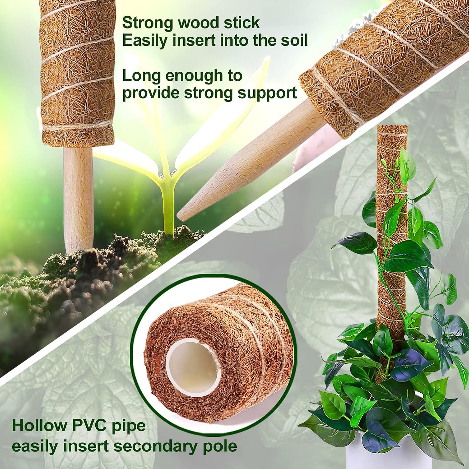 Detalle de Fabulas Totem Pole Coir Plant Support, 4-Pack, Extendable to 47.5 Inches