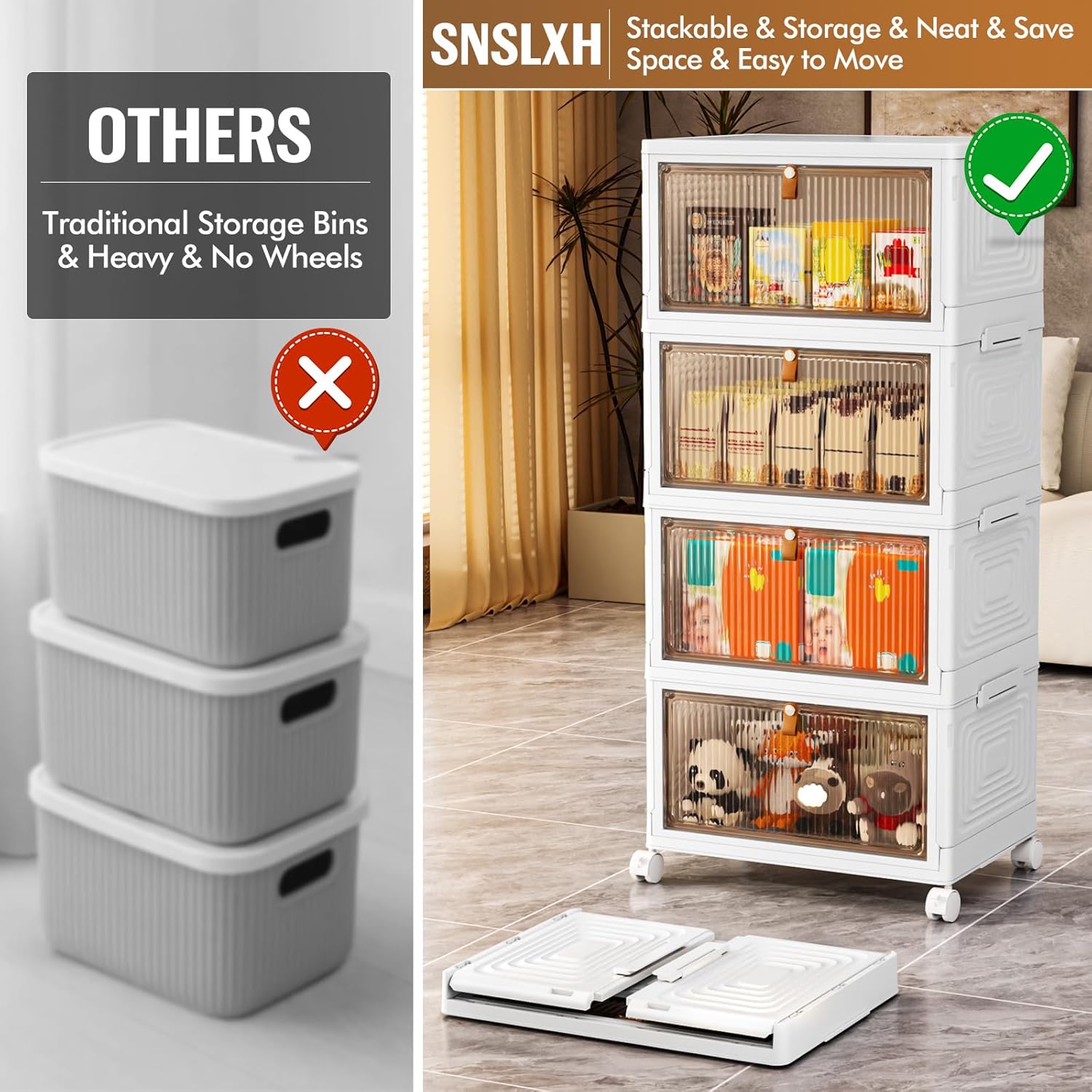 Detalle 2 de SNSLXH 1579 4-Tier Stackable Storage Bins, 23-Quart with Wheels