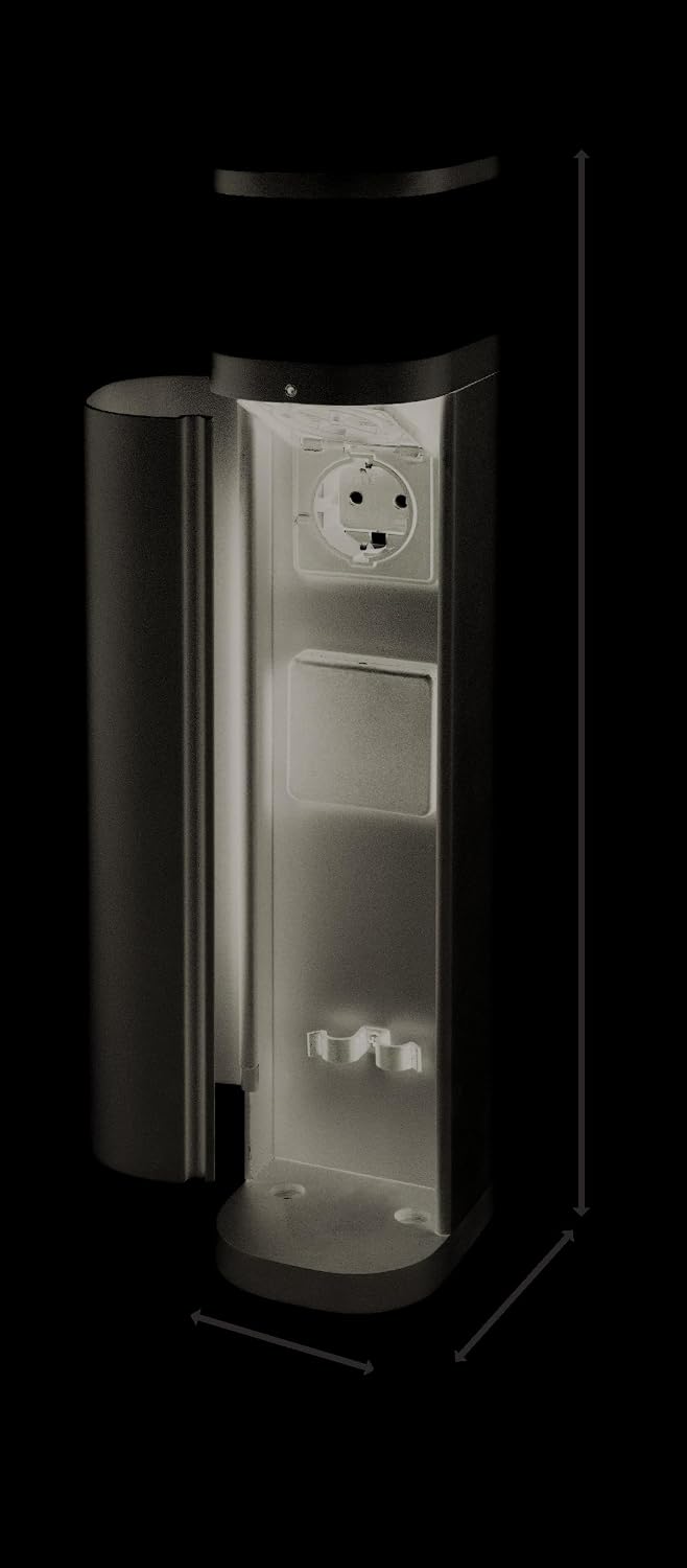Detalle de BOLD Volo – aluminiowa kolumna ogrodowa z 2 gniazdami Schuko i czujnikiem zmierzchu