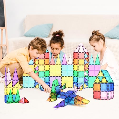 Detalle de PicassoTiles 100 Piece Magnetic Tiles: Clear 3D Building Blocks for Kids 3+