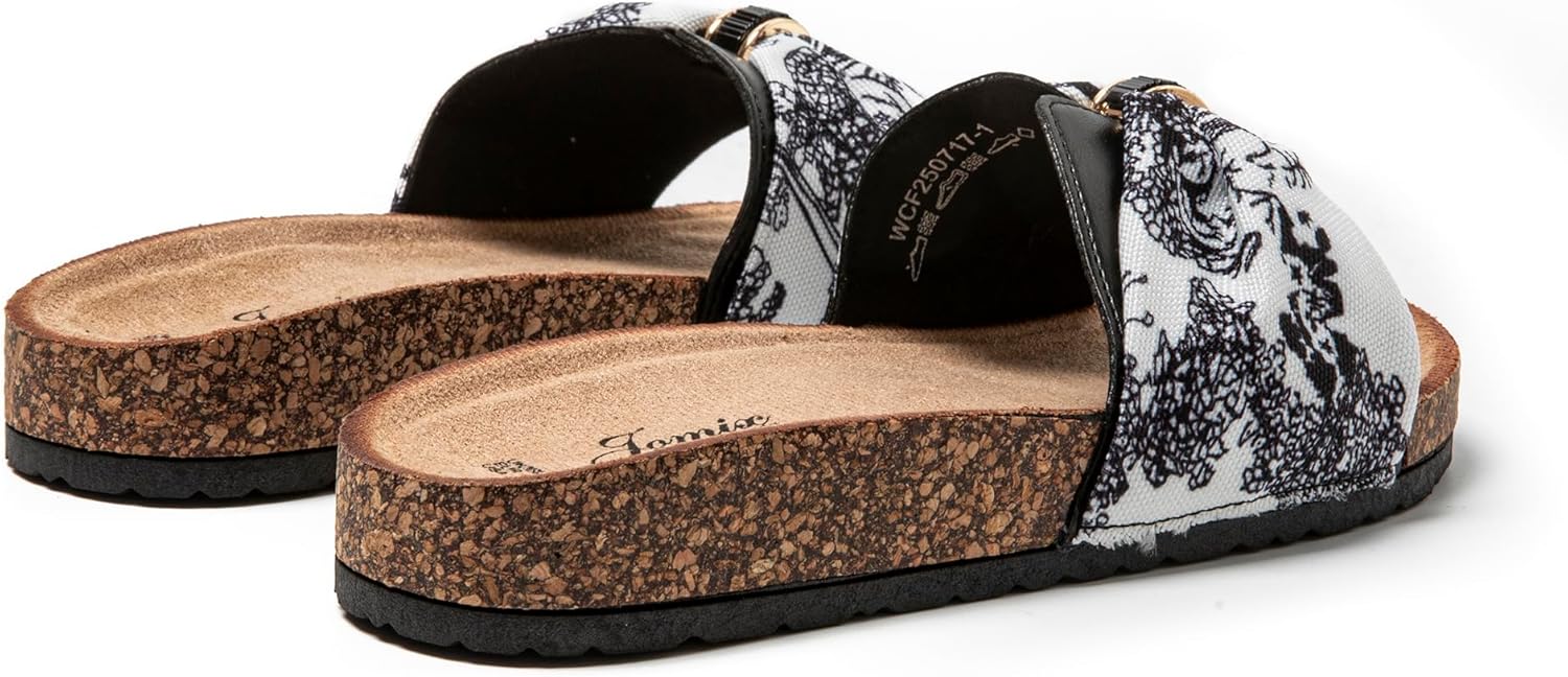 Detalle 2 de JOMIX Mules Femme avec Nœud - Claquettes imprimé fleurs, sandales plates pour plage et piscine