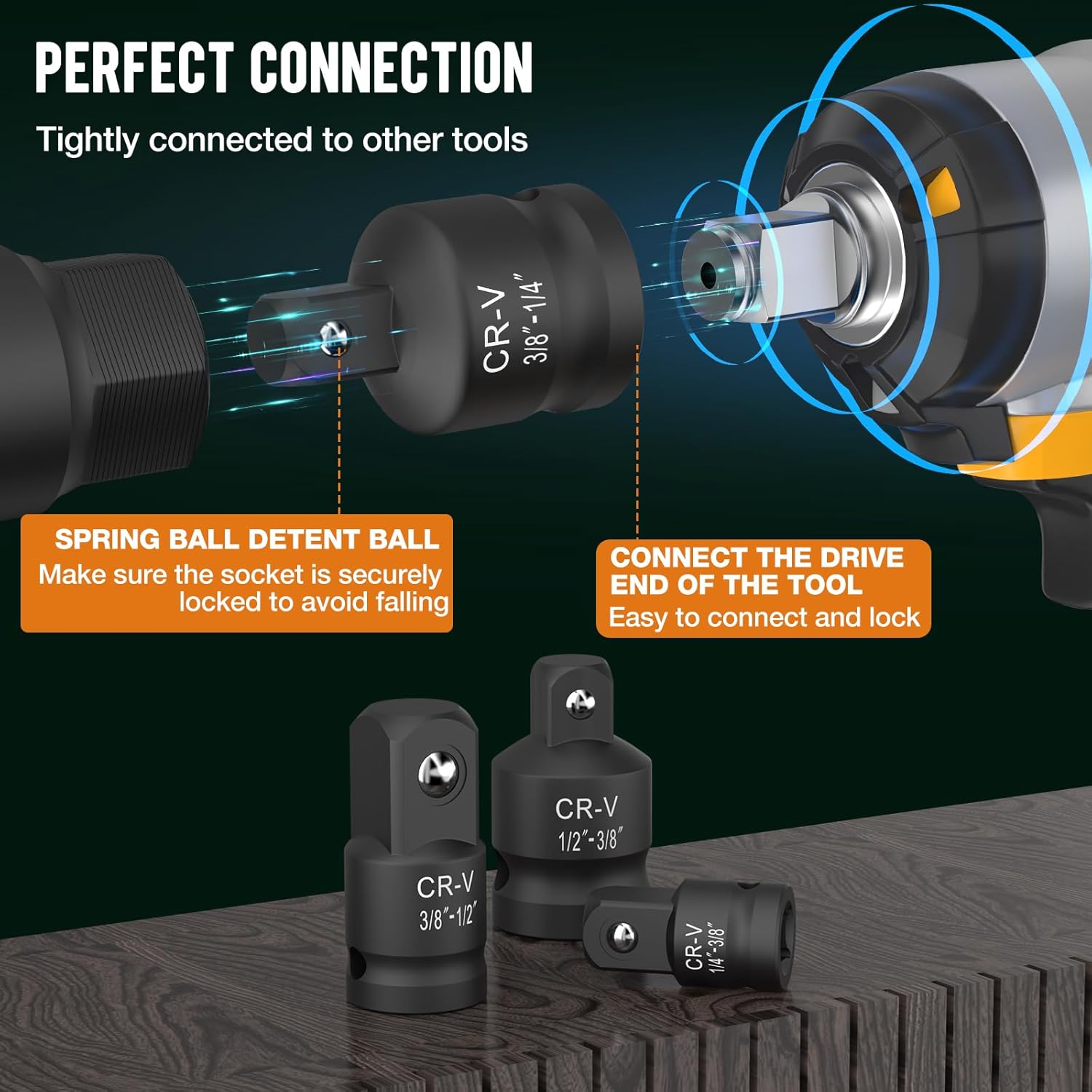 Thumbnail 3 de 2-Piece Impact Socket Adapter & Reducer Set: 3/8 to 1/2 and 1/2 to 3/8 with Spring-Loaded Stop
