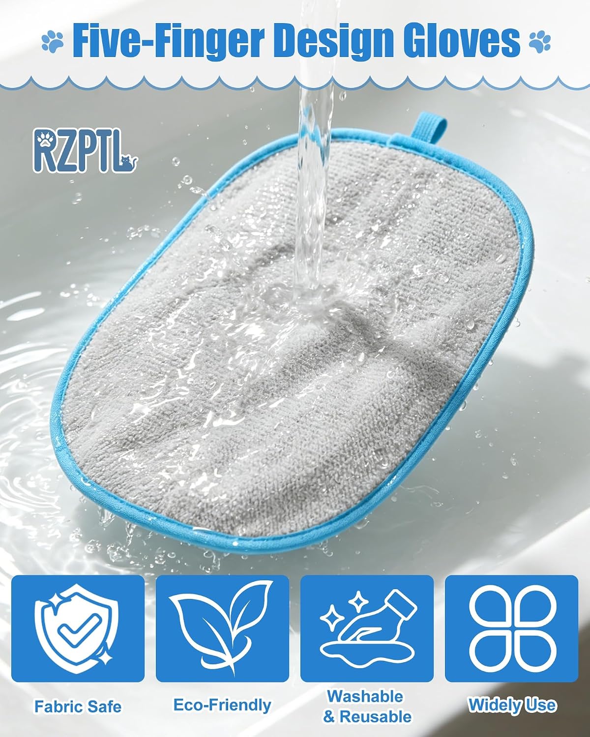 Detalle 2 de RZPTL Pet Hair Removal Glove: 2-Pack Five-Finger Electrostatic Grooming Mitts for Dogs and Cats