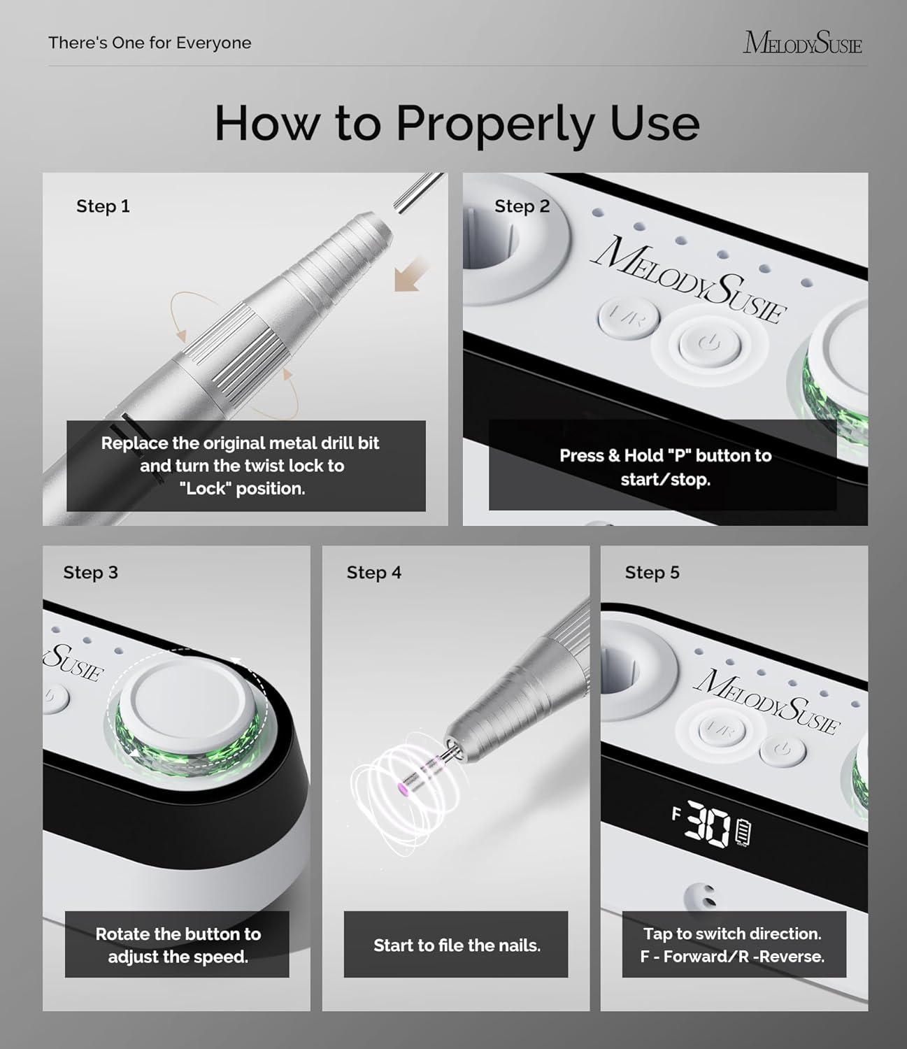 Thumbnail 6 de MelodySusie SC320A Advanced Desktop Rechargeable Nail Drill with Built-in Storage