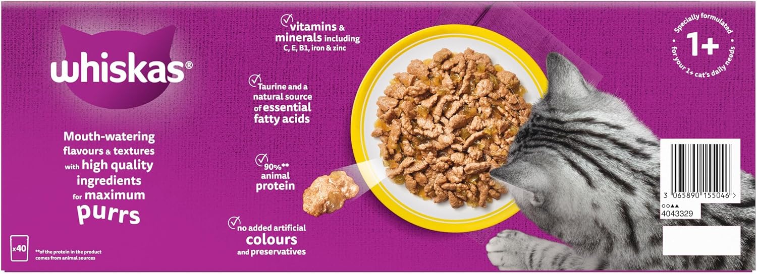 Detalle de Whiskas Adult Wet Cat Food in Jelly Poultry Feasts 40x85g — A practical daily dinner for 1+ cats