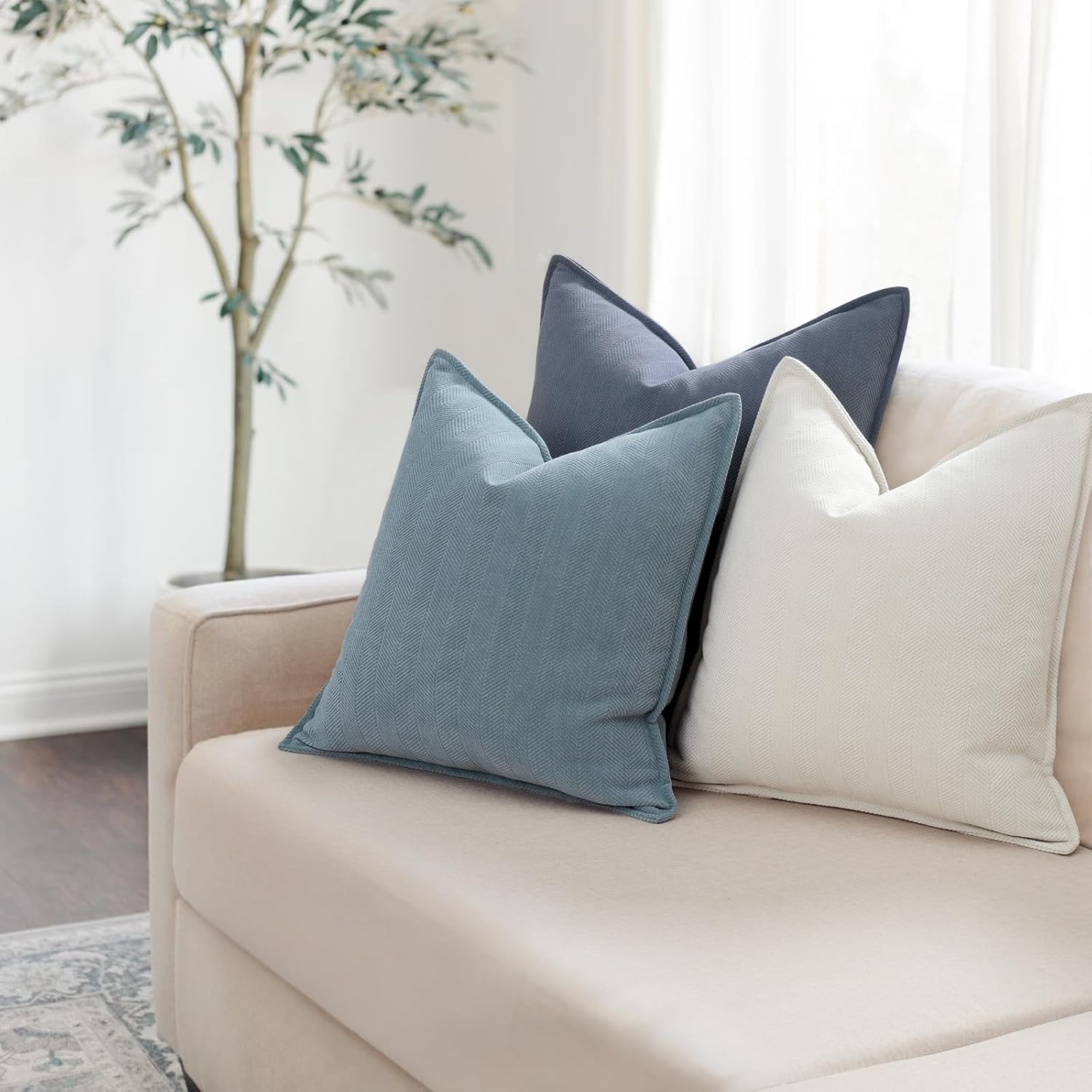 Thumbnail 1 de ZWJD Throw Blue Pillow Covers 20x20 inch Set of 2 – Chenille Decorative Pillow Covers