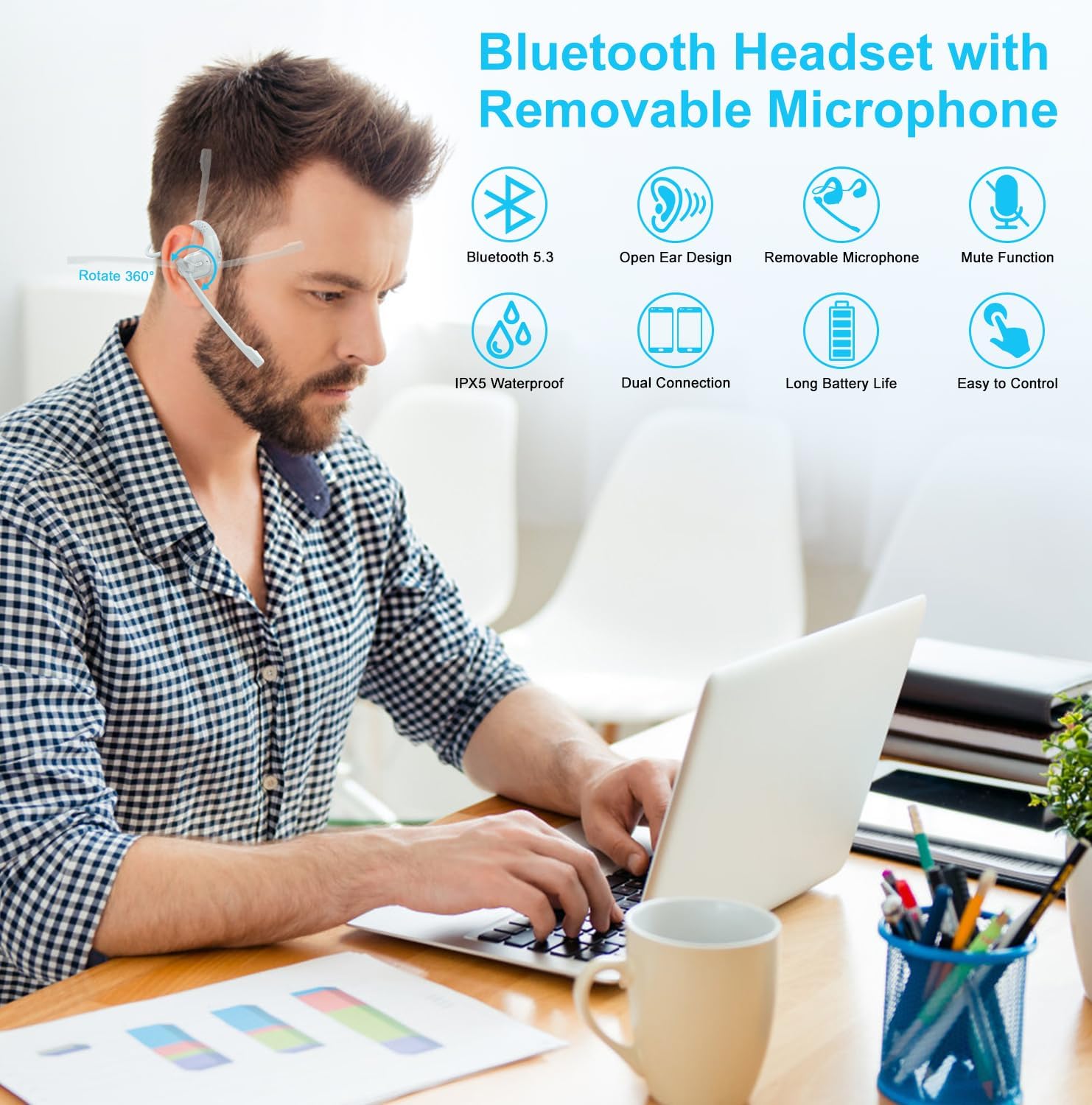 Thumbnail 1 de iDIGMALL G9 Open-Ear Bluetooth Headset with Detachable Microphone