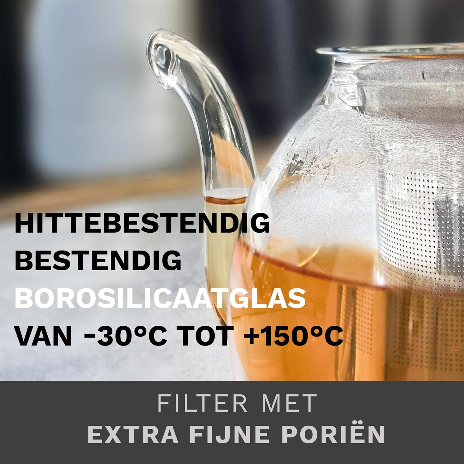 Detalle 2 de Creano 298 glazen theepot 1,5 liter met zeef, glazen deksel en druppelvrije schenktuit