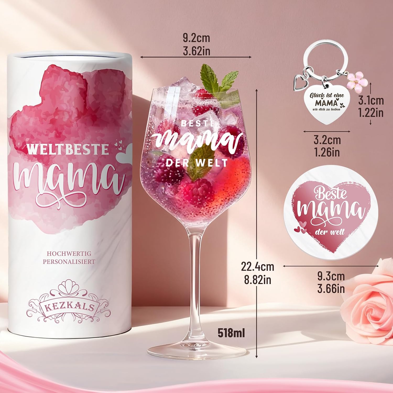 Thumbnail 1 de KEZKALS Geschenke für Mama: Weinglas-Set inkl. Karte & Schlüsselanhänger