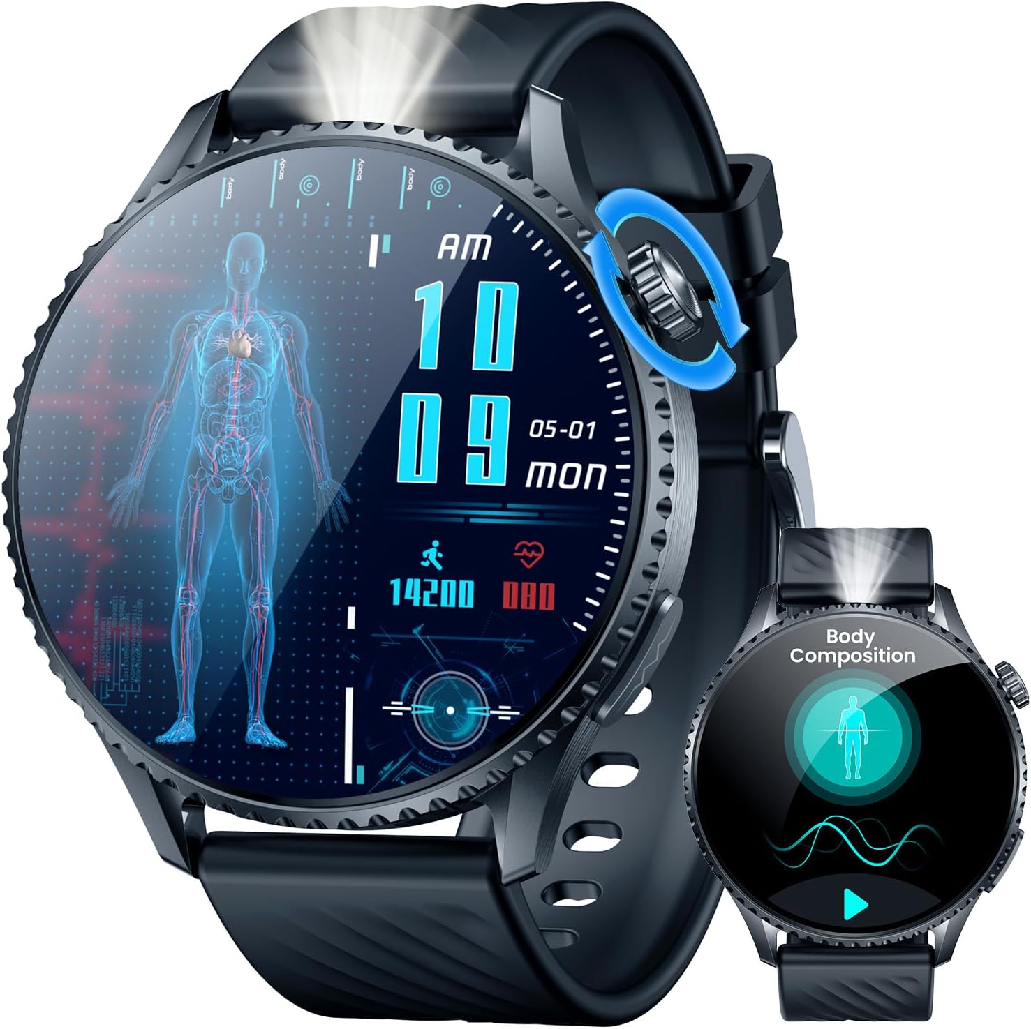 Detalle de Montre Connectée Homme Sport – Écran AMOLED 1,56'' avec ECG, Bluetooth 5.3 et Suivi Santé Pro (HRV, Glycémie estimée, sommeil)
