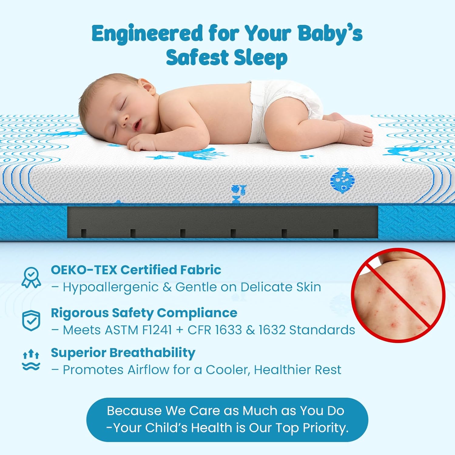 Detalle de JOYMISS JM01 Breathable Crib & Toddler Mattress, Dual-Sided Foam, Tencel Cover