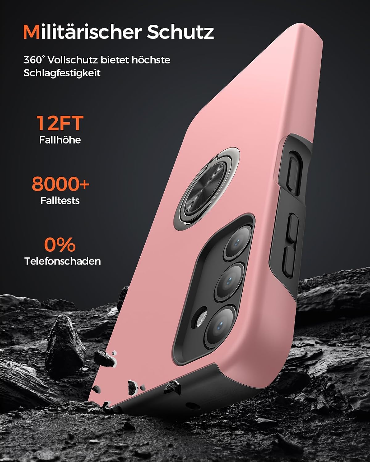 Detalle 2 de KRAFTCARE Hülle für Samsung Galaxy A14 5G mit 360° Ring, Schutzfolie & robustem Stoßschutz – Rosa